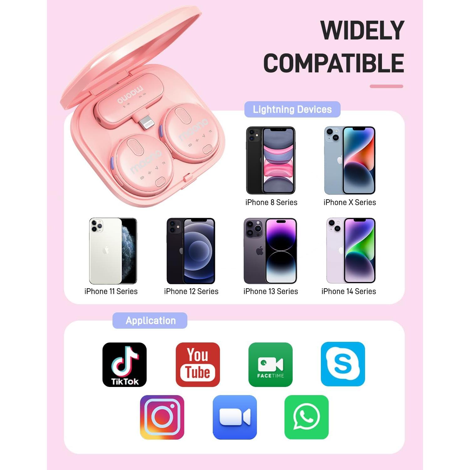 Micrófono Lavalier Inalámbrico MAONO WM620 Rosa 48kHz