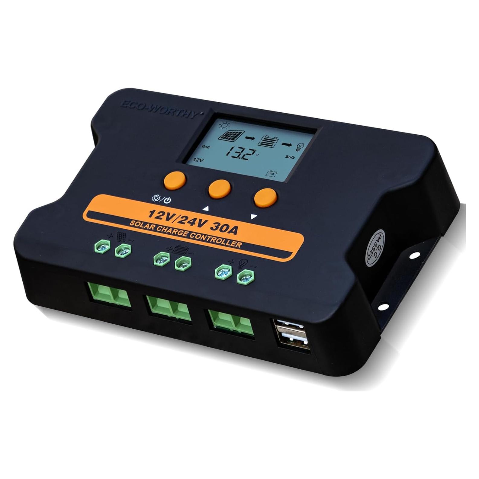 Controlador de Carga Solar ECO-WORTHY 30A 12V/24V USB Doble
