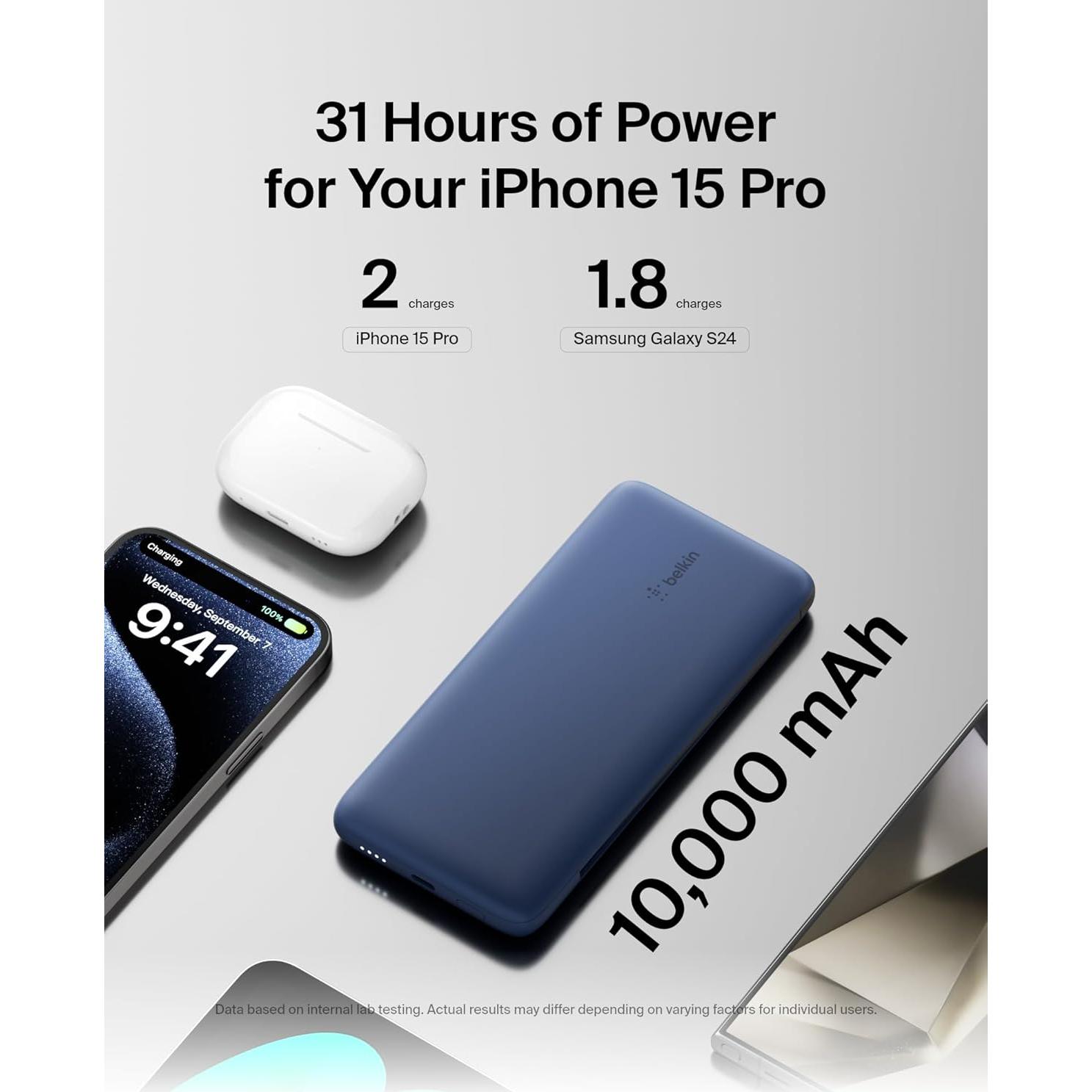 Cargador Portátil Belkin 10,000mAh 23W USB-C y Lightning