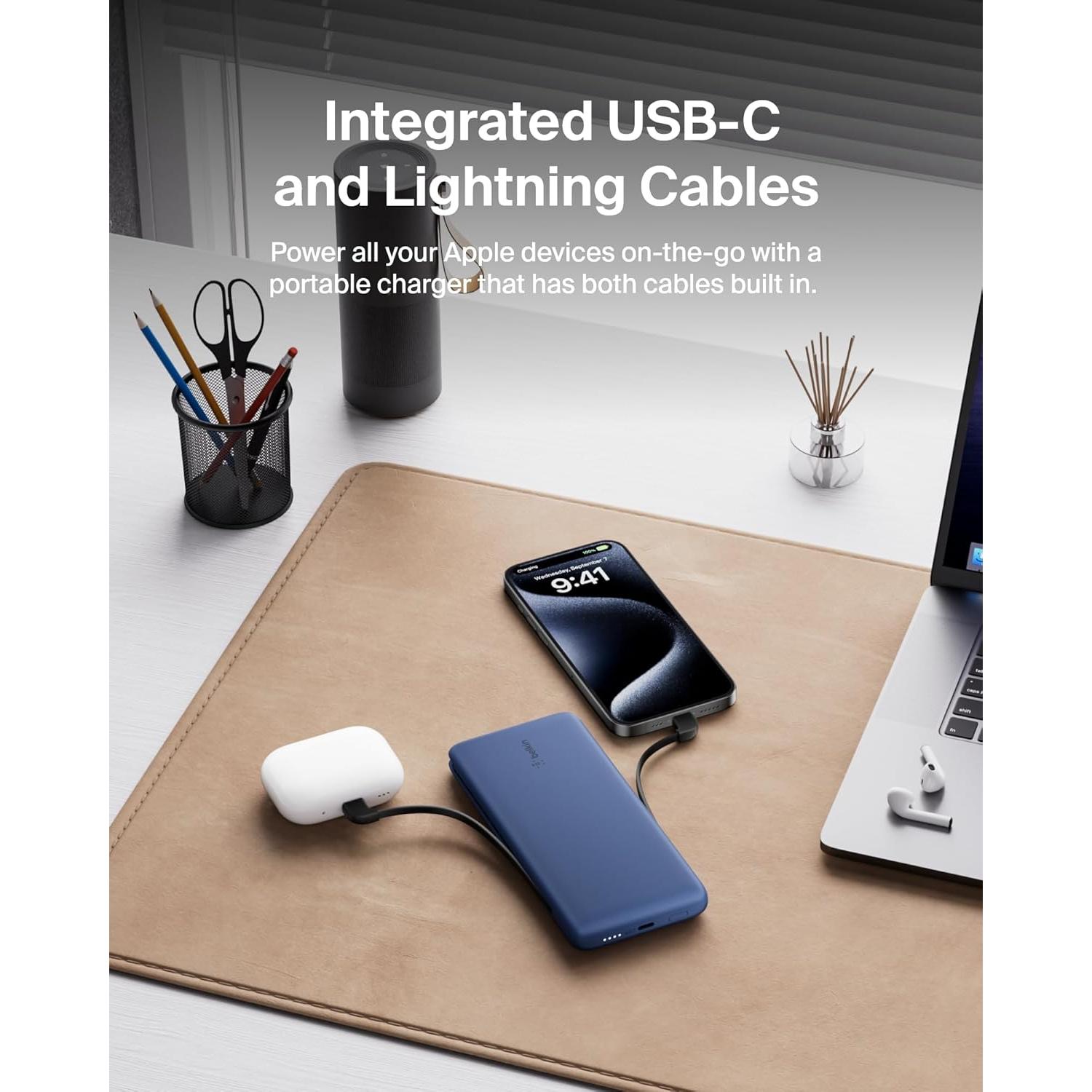 Cargador Portátil Belkin 10,000mAh 23W USB-C y Lightning
