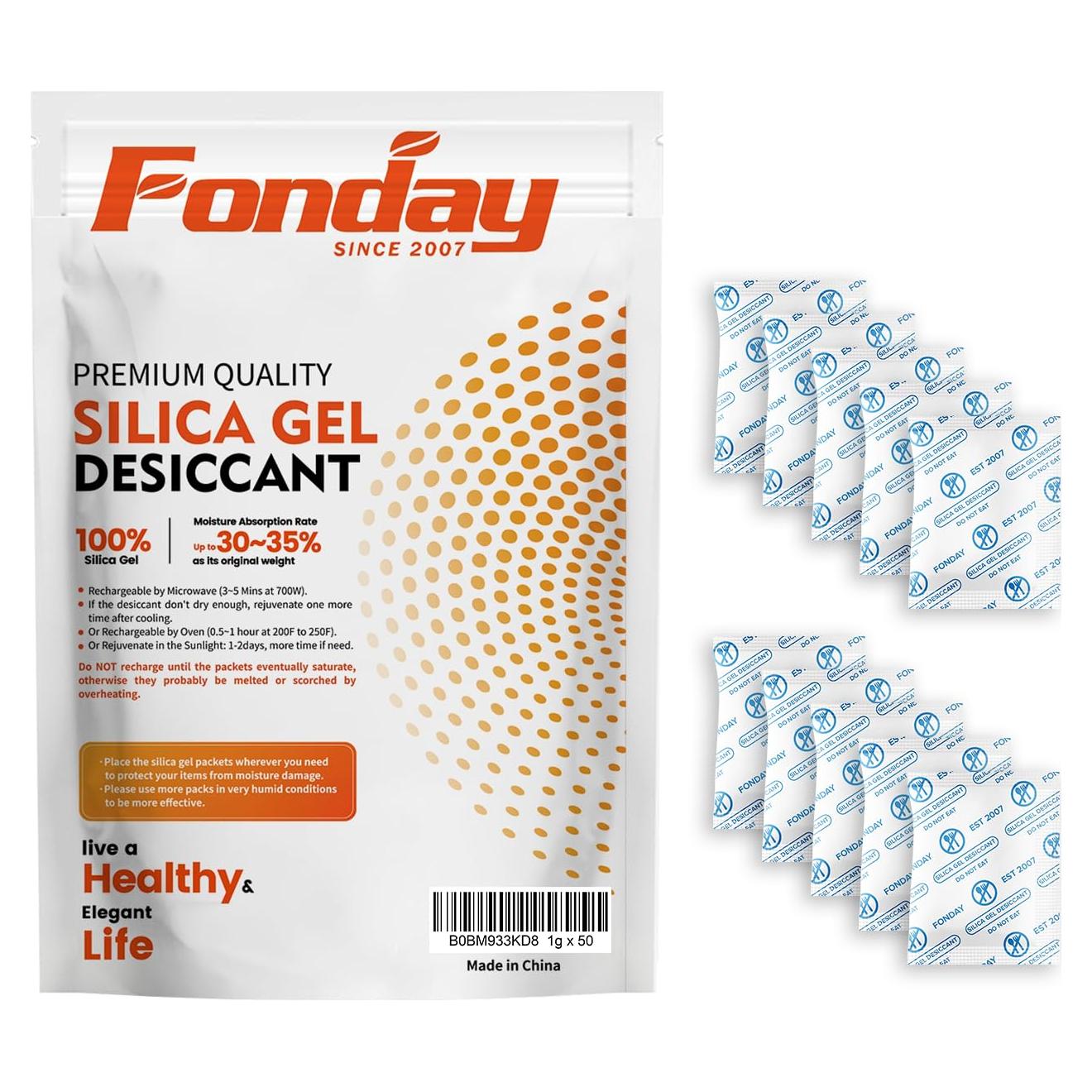 50 Paquetes de Gel de Silica Grado Alimenticio Fonday 1 Gramo