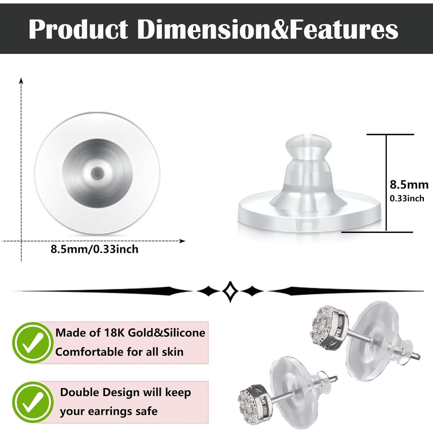 Earring Backs Rubber,100 PCS Soft Clear Earring Backs for Studs,Hypoallergenic Silicone Earrings Backs Replacement Safety Back Stoppers