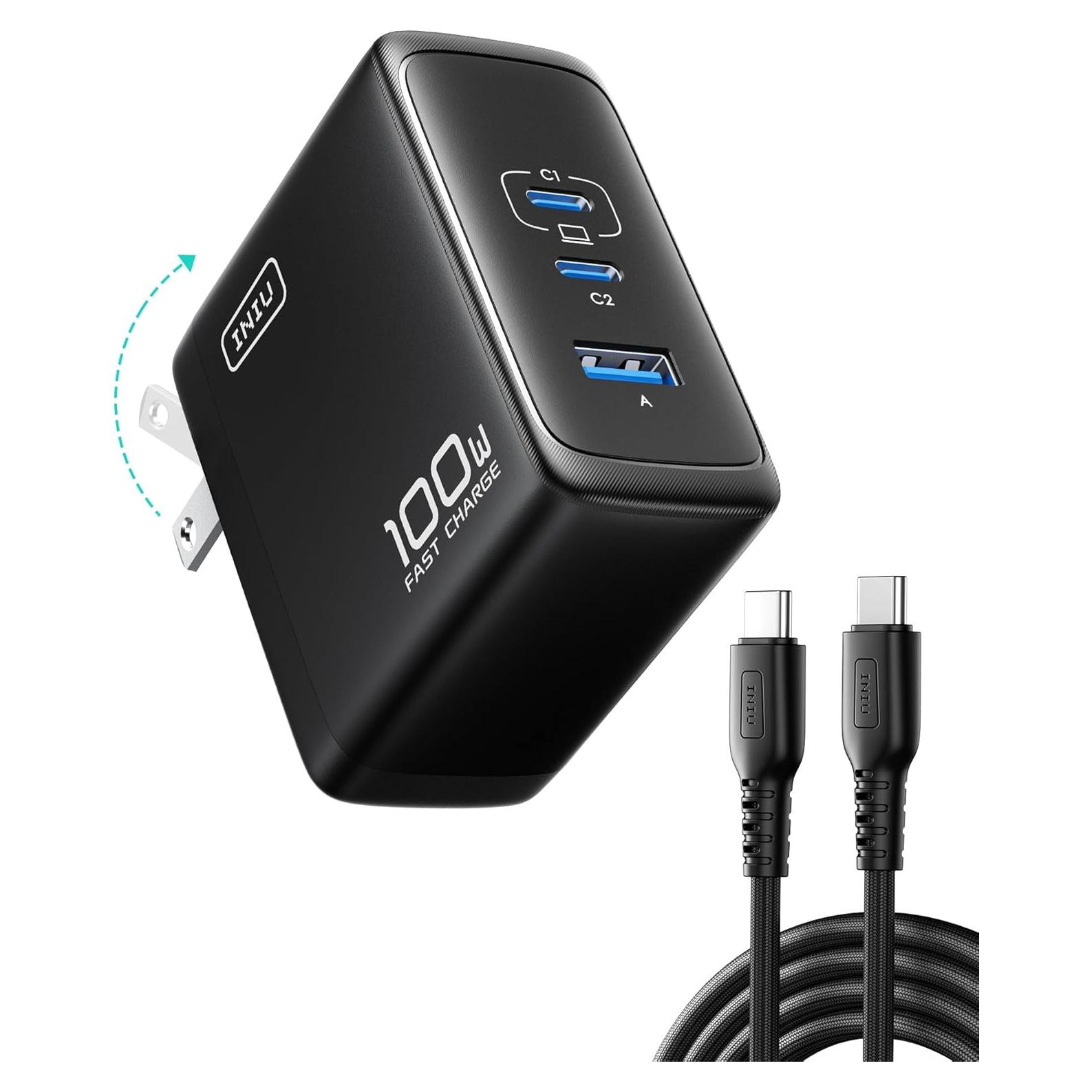 Cargador INIU USB C 100W 3 Puertos PD Carga Rápida Negro