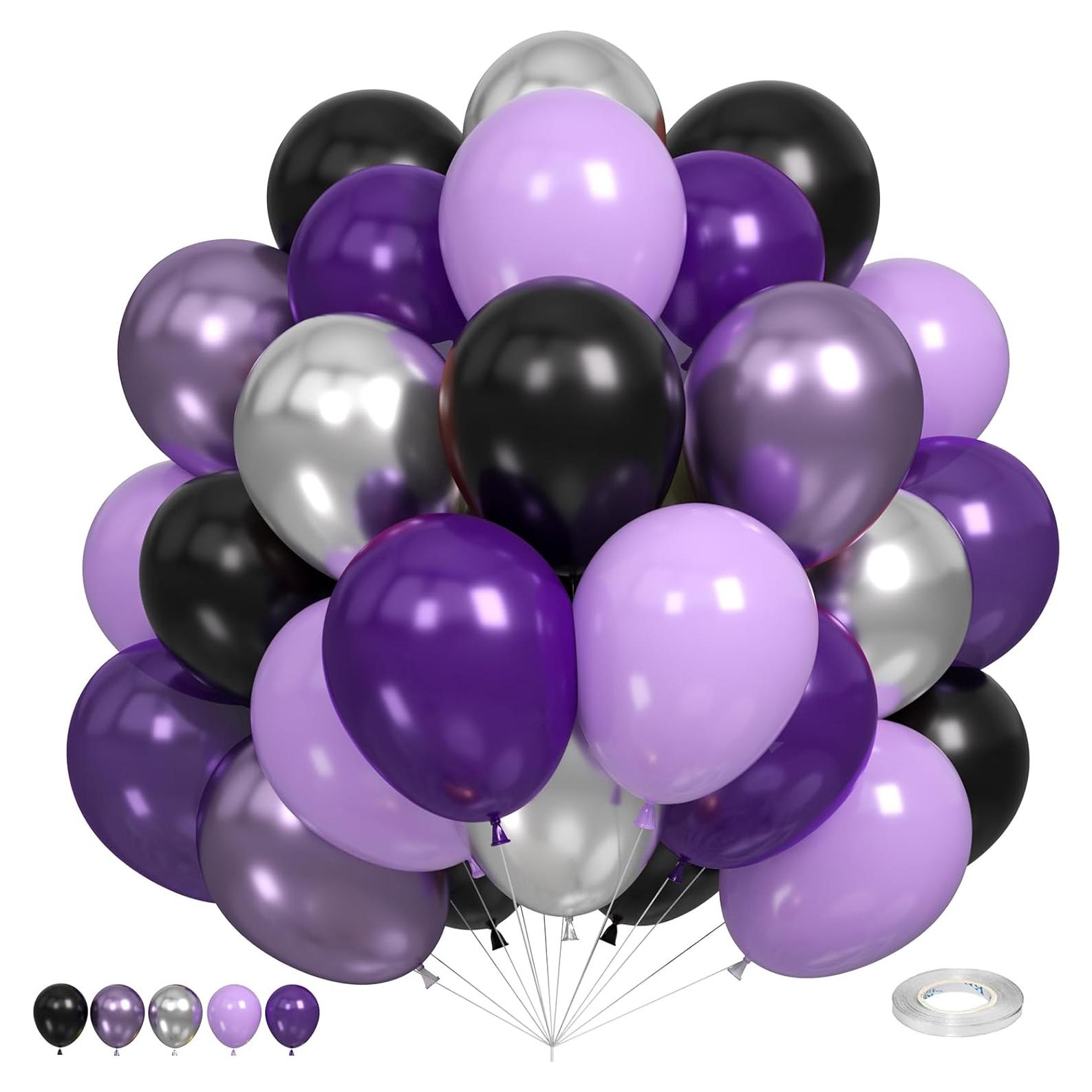 Juego de Globos Metálicos Morados y Negros 36 Piezas