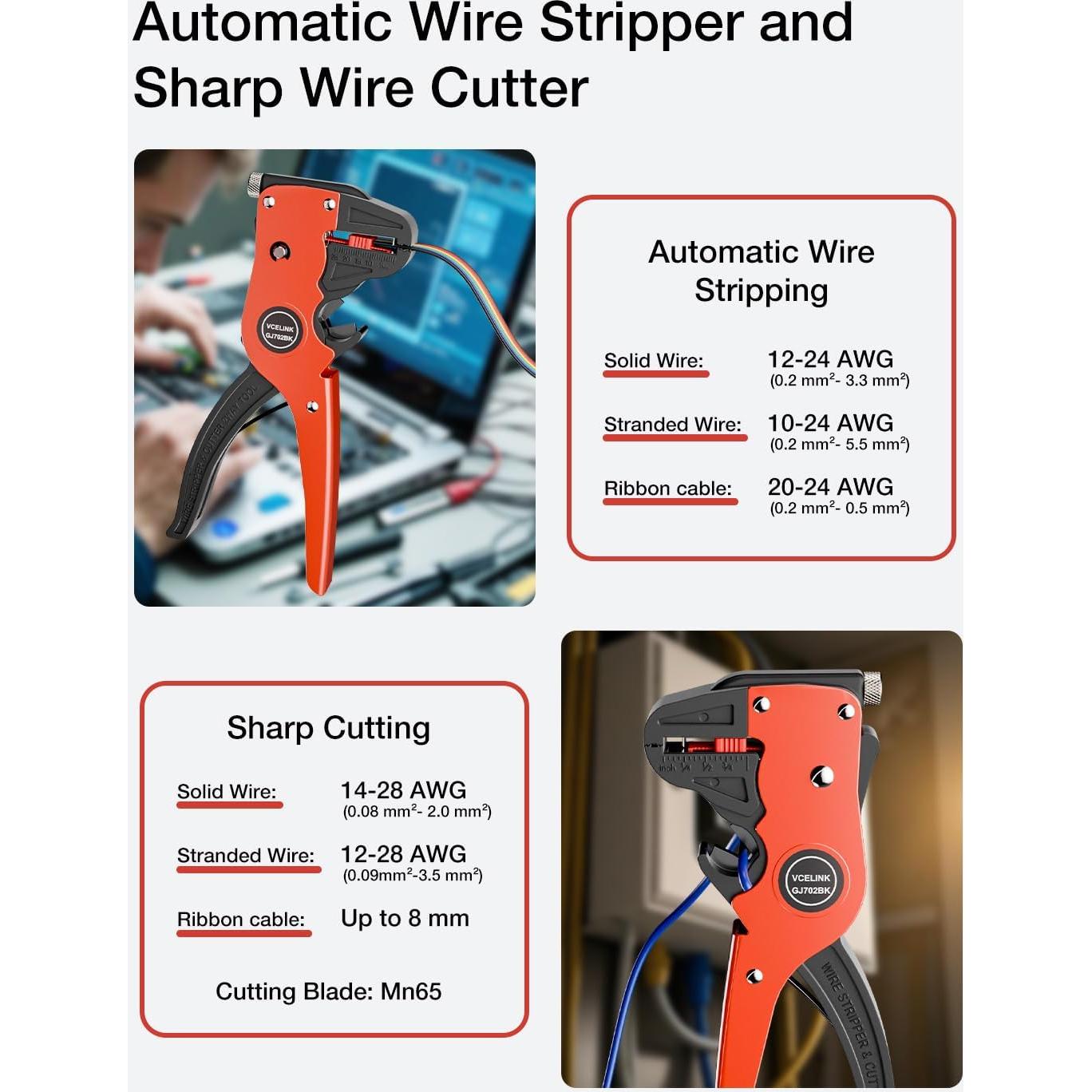 Destripador de Cables Automático VCELINK 2 en 1 Ajustable Negro