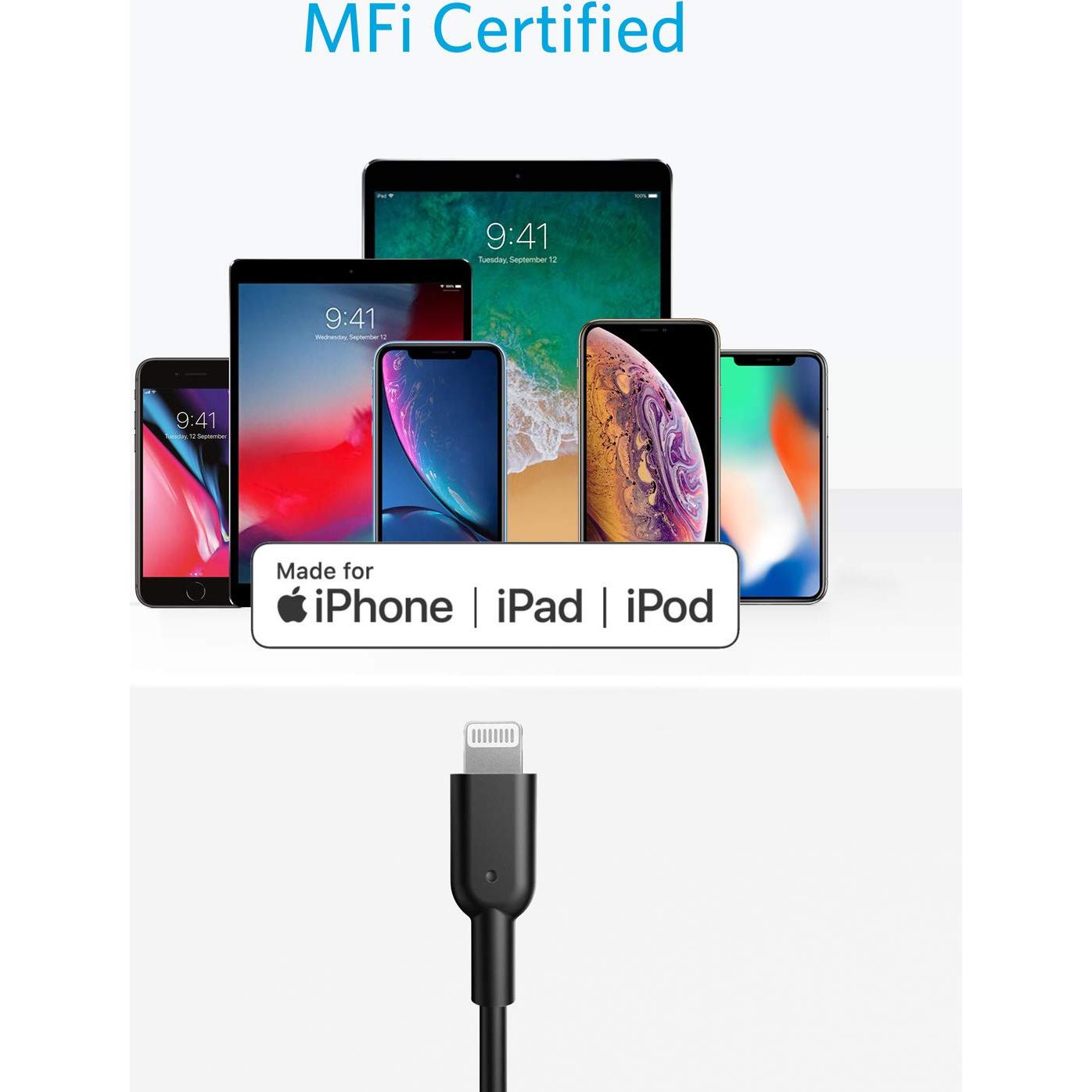 Cable USB C a Lightning Anker 0.91m Negro MFi Carga Rápida