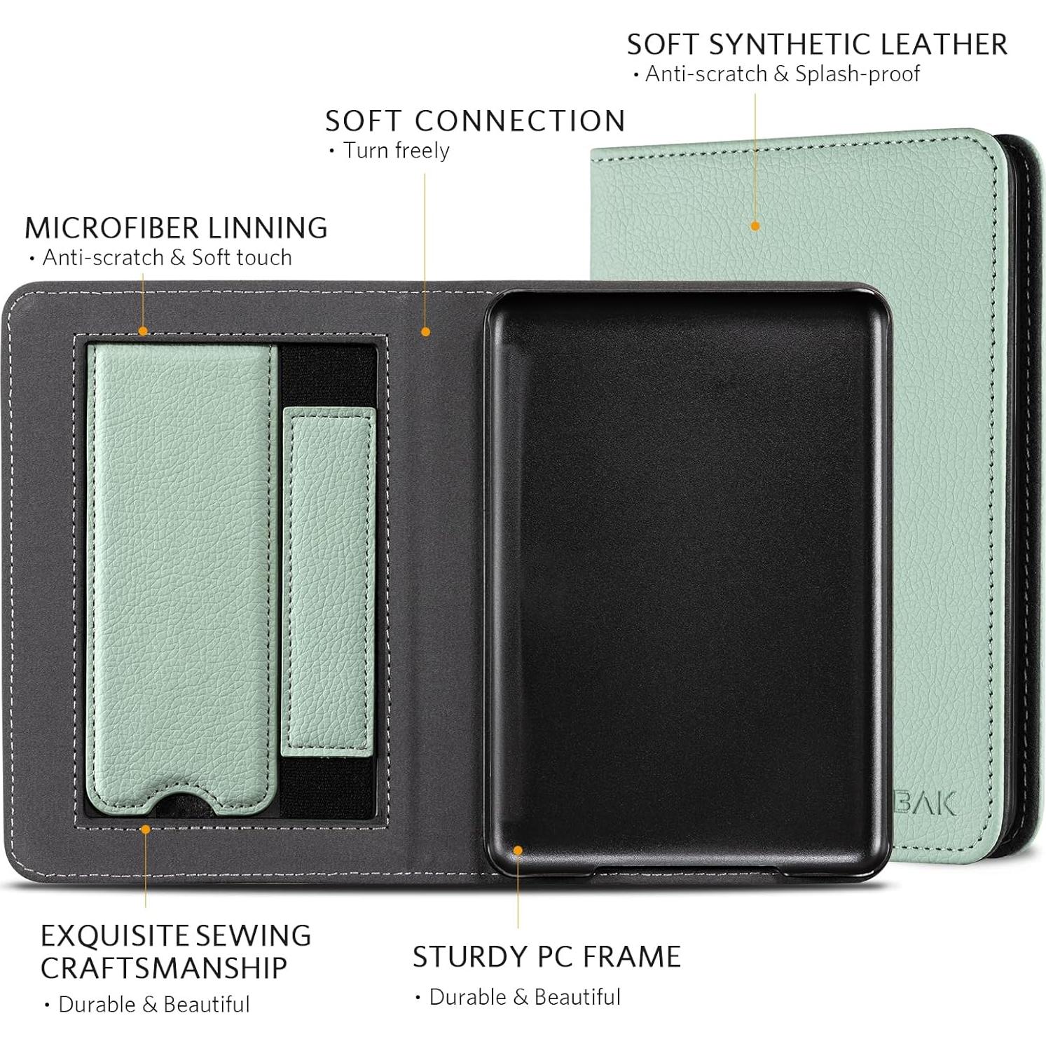 Funda CoBak para Kindle 6" 2024/2022 - Cuero PU Verde Salvia