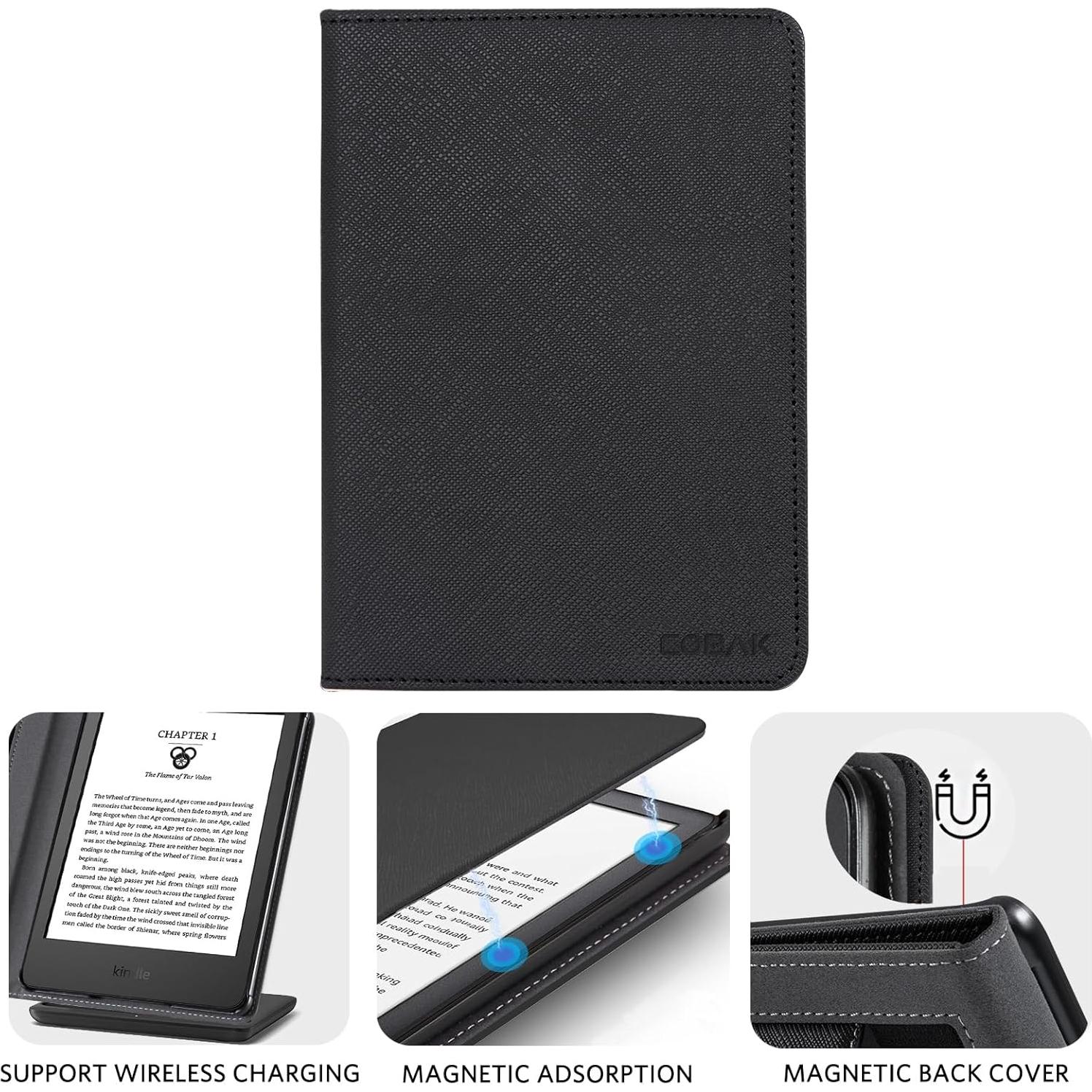 Funda CoBak para Kindle 6" 2024/2022 - Cuero PU Negro con Soporte