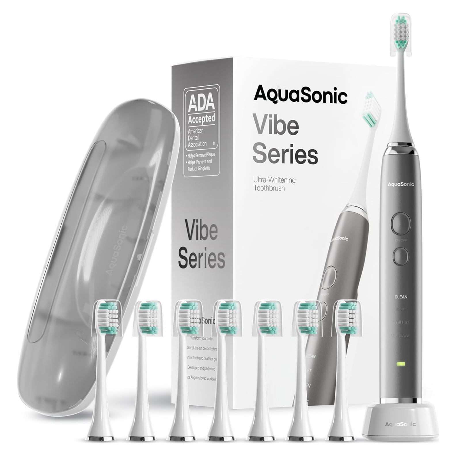 Cepillo de dientes eléctrico Aquasonic Vibe - 40,000 VPM, 8 cabezales