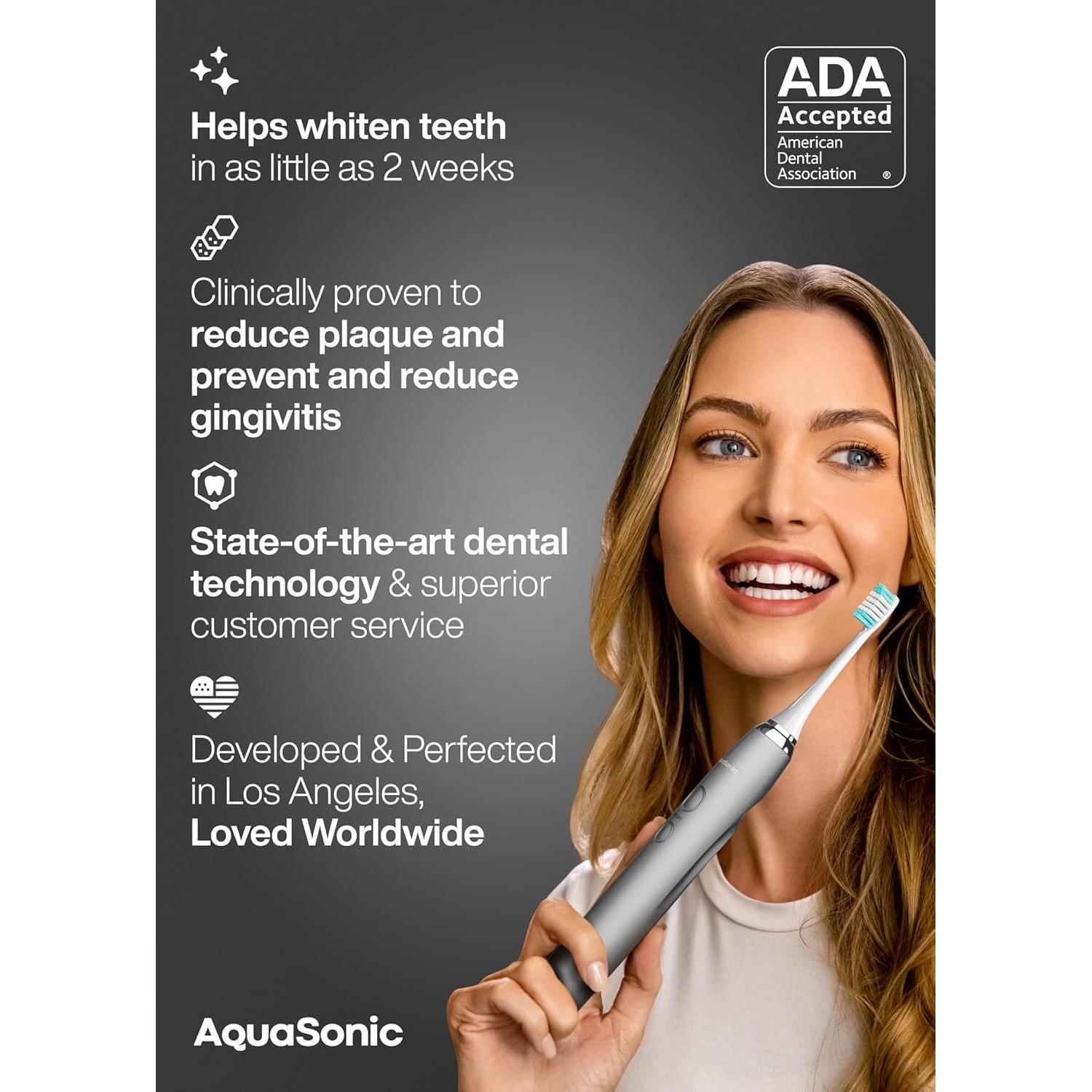 Cepillo de dientes eléctrico Aquasonic Vibe - 40,000 VPM, 8 cabezales