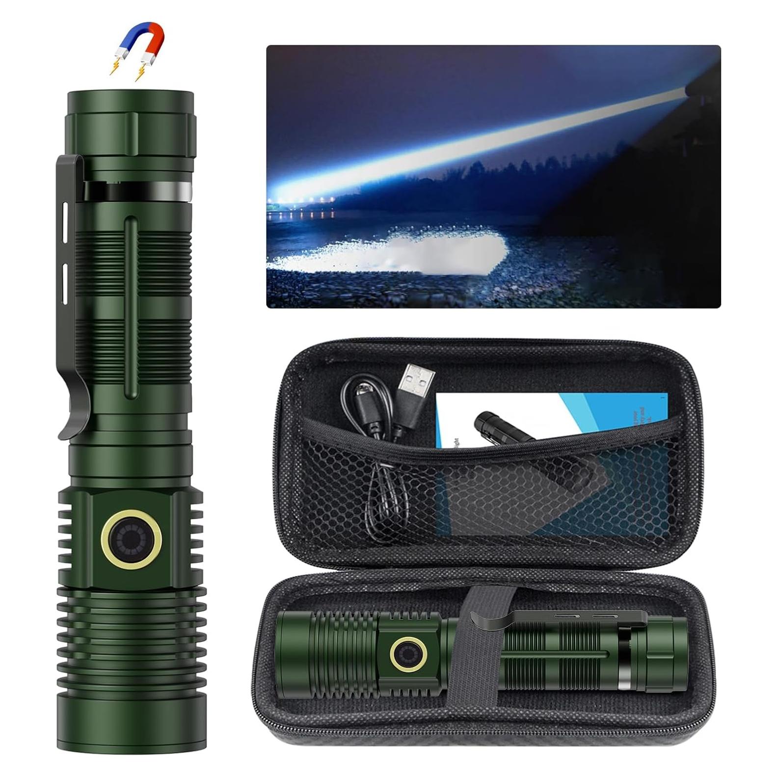 Linterna LED Recargable Spriak K2301 Verde, 6 Modos, Impermeable