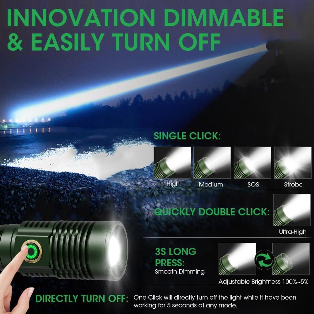 Linterna LED Recargable Spriak K2301 Verde, 6 Modos, Impermeable