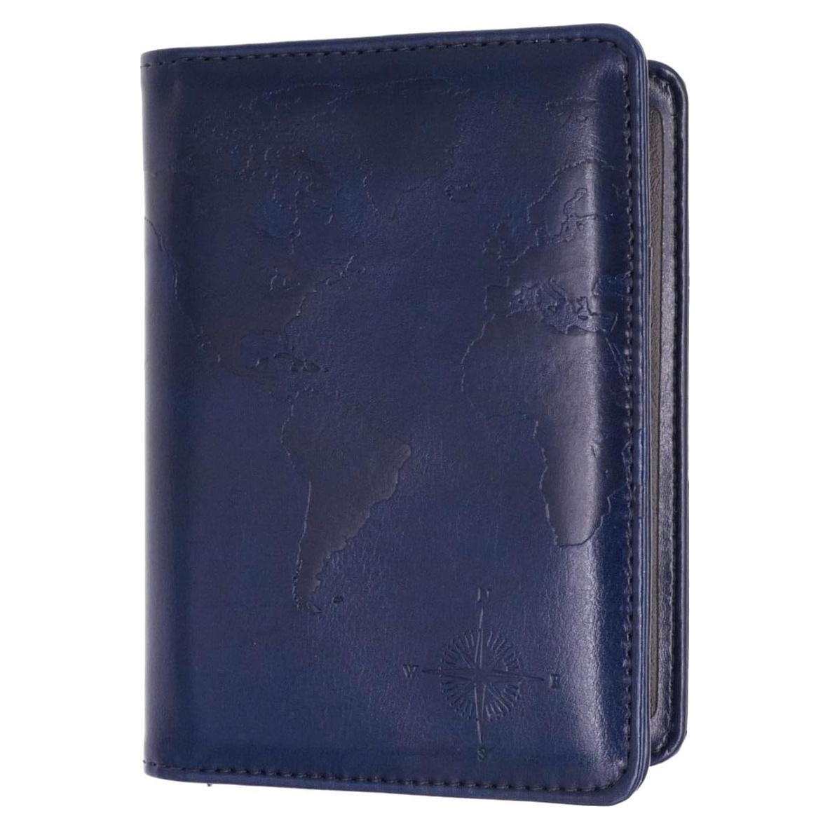 Funda de Pasaporte RFID Kandouren Cuero PU Mapa Azul