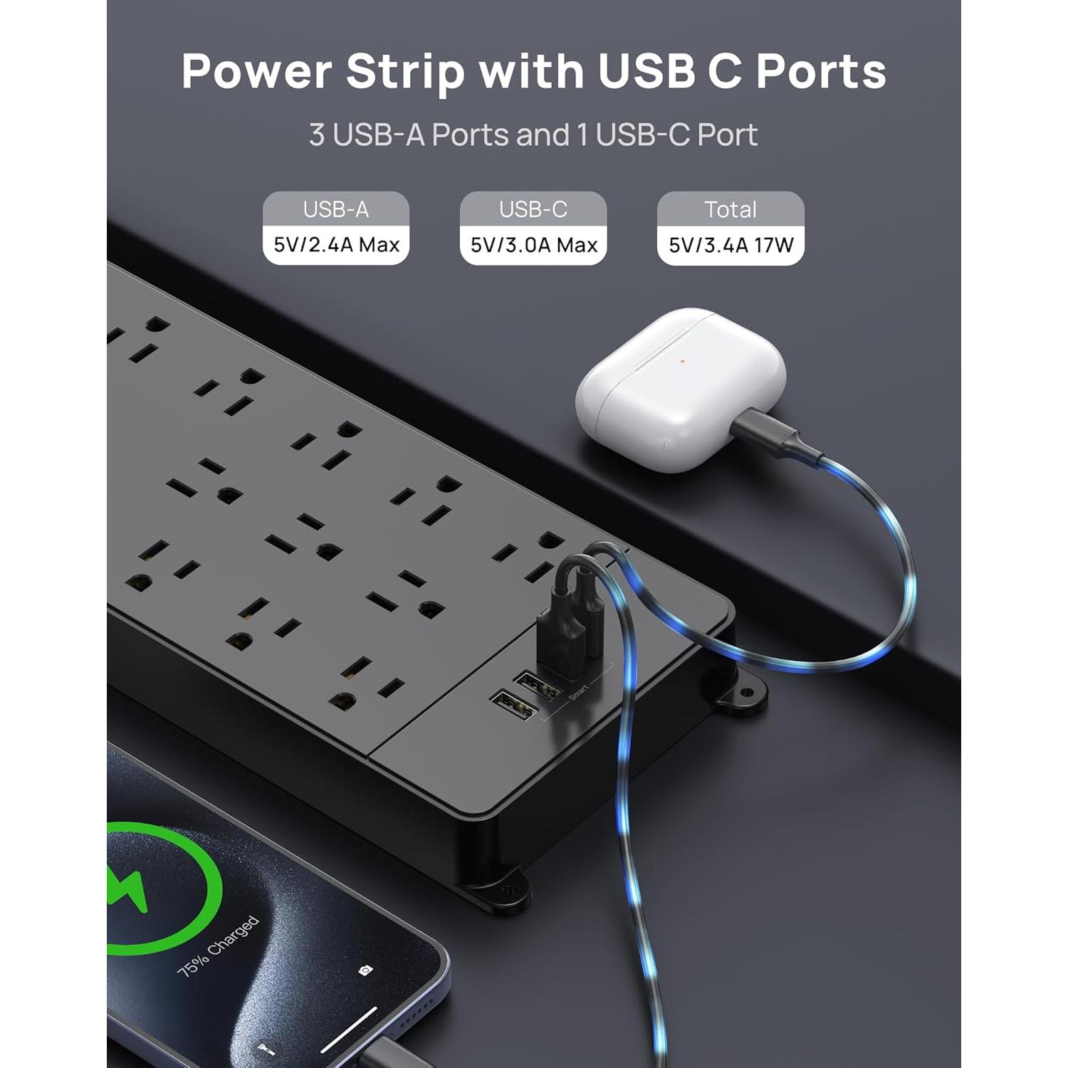 Regleta de Protección TROND Prime V 13 Salidas AC USB 4000J