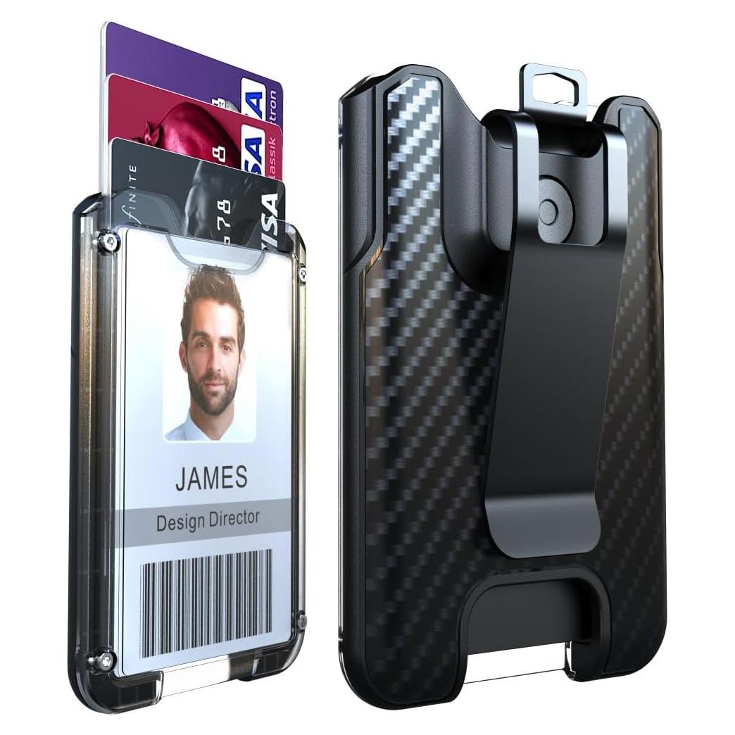 Portatarjetas LIUGX Negro - Policarbonato, Clip Metal, 4 Tarjetas