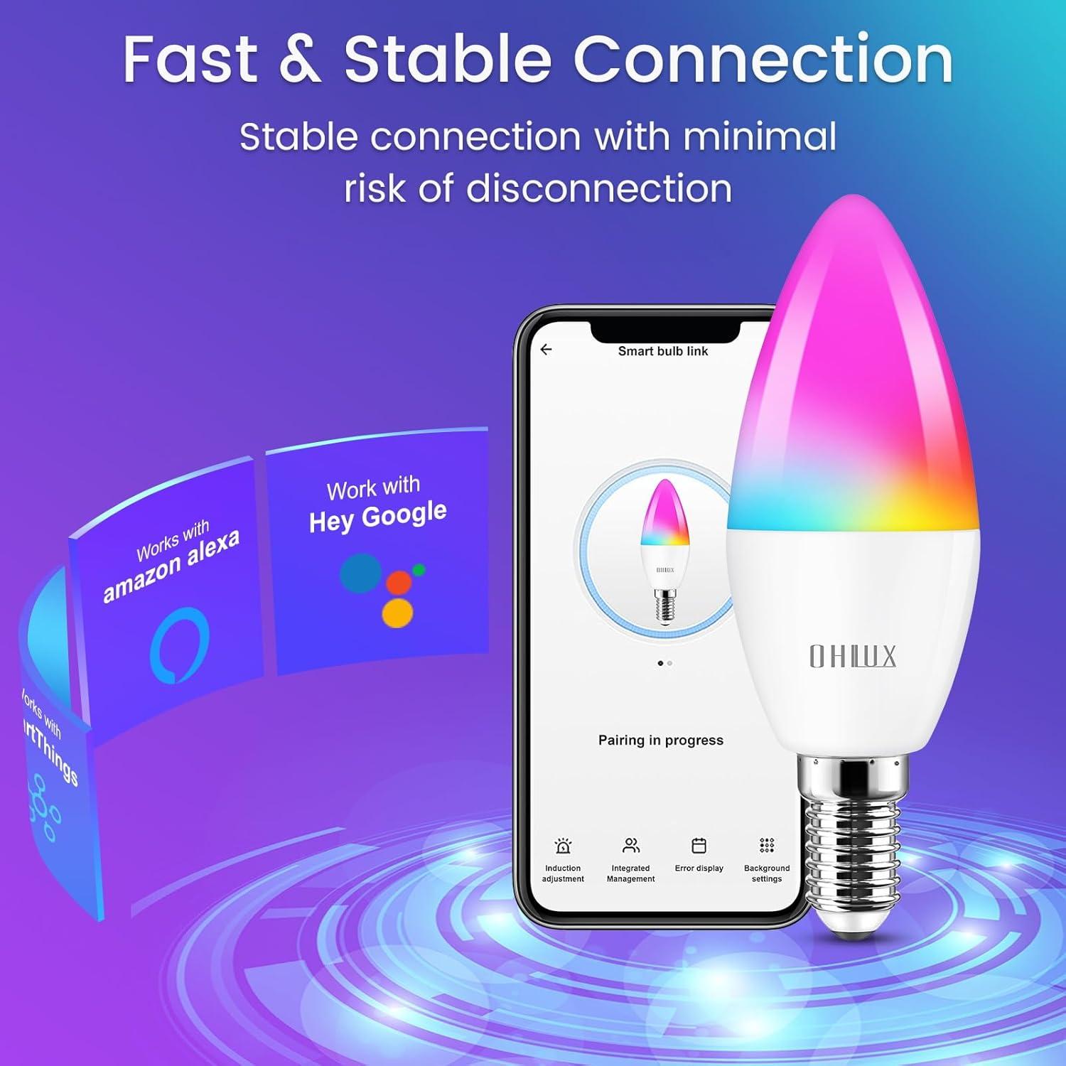 Bombillas LED Candelabro OHLUX 4W E12 16 Millones de Colores