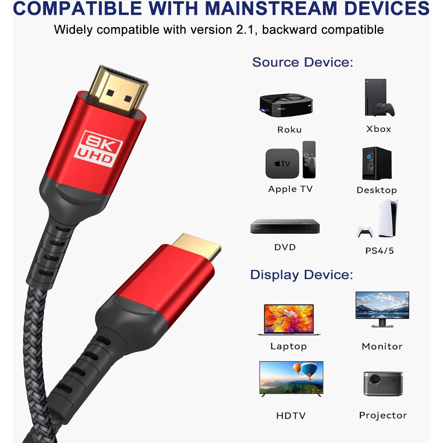 Cable HDMI 8K ALLEASA 0.61 m Alta Velocidad 48Gbps