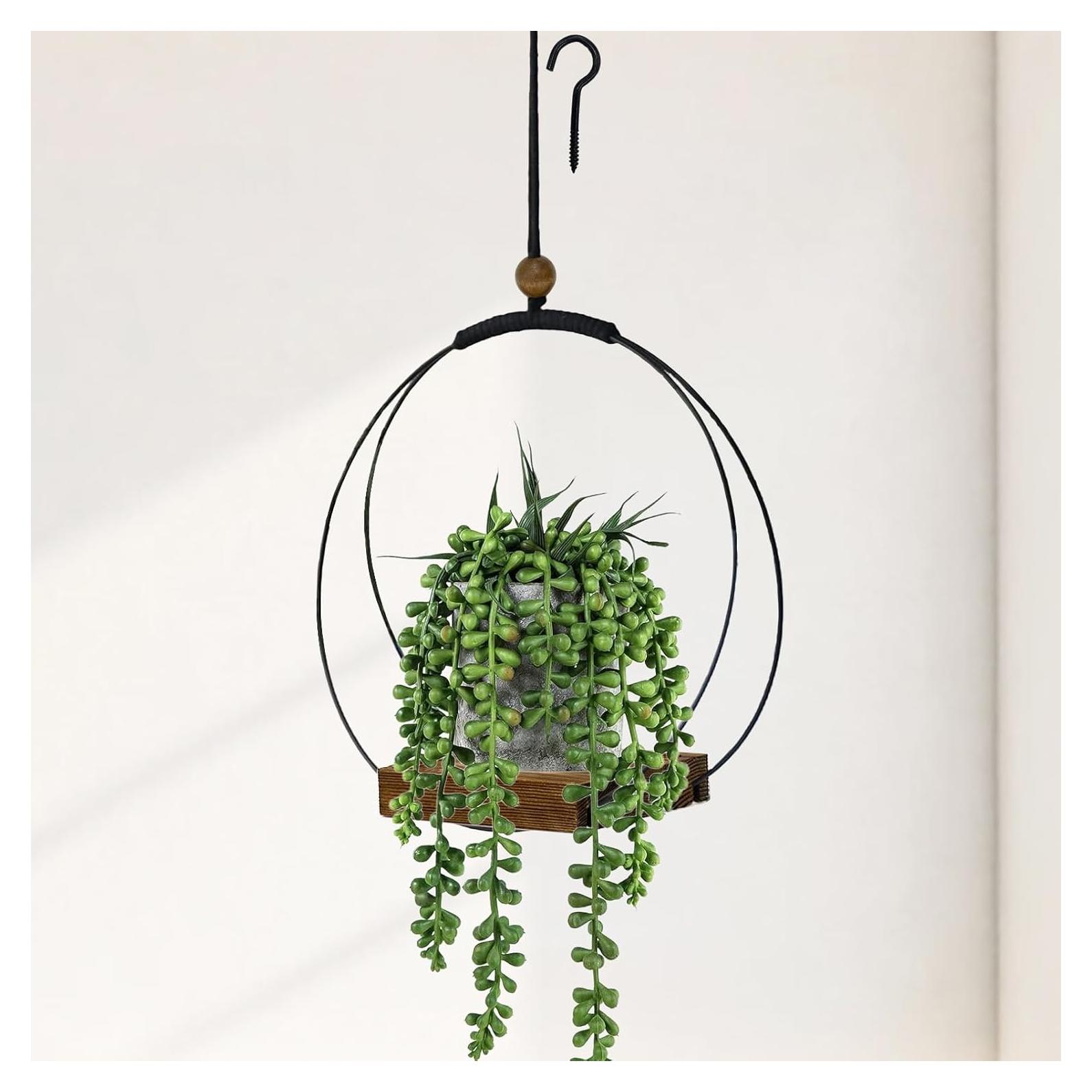 Maceta Colgante Adnkwolivt de Metal y Madera para Plantas