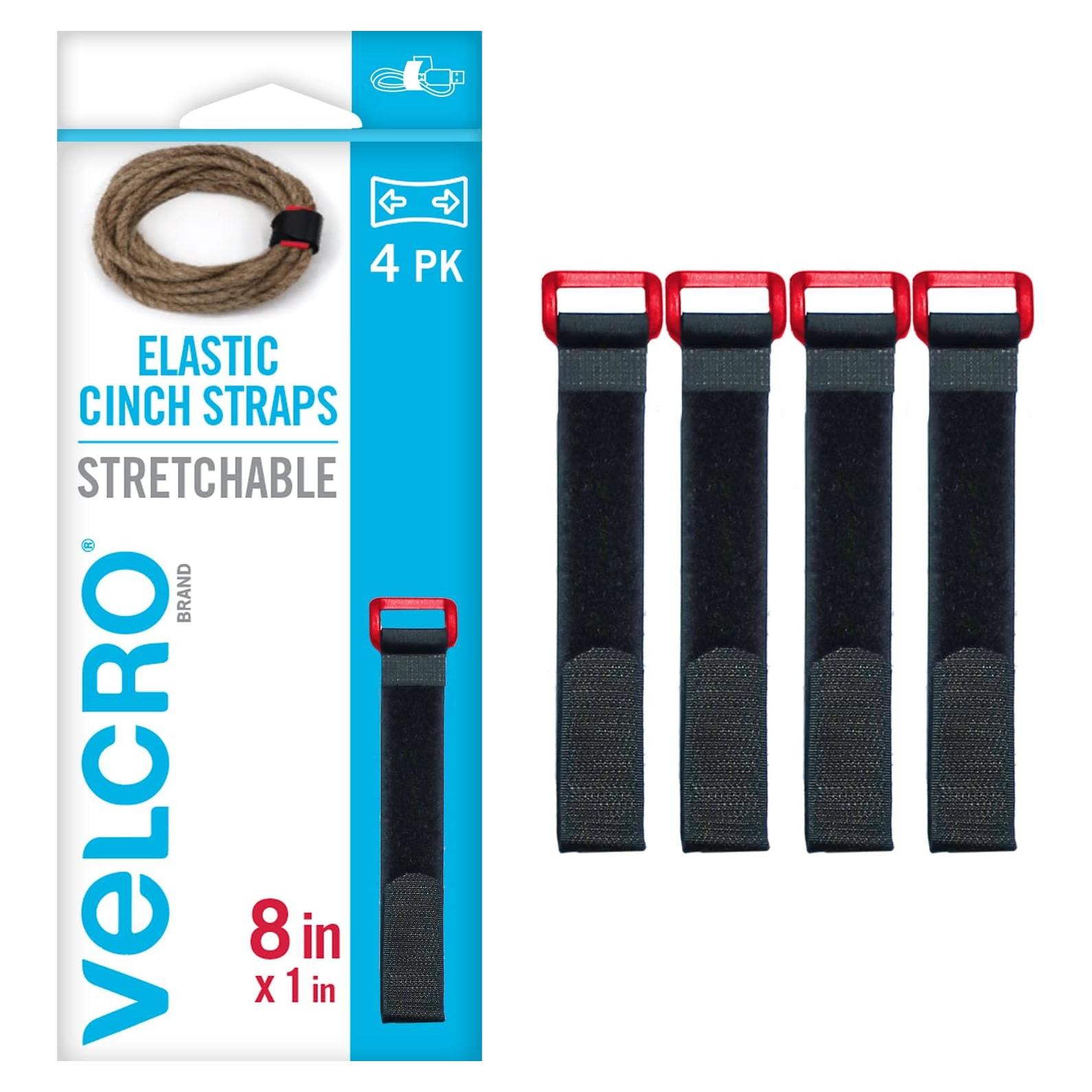 Correas Elásticas VELCRO 20.32cm Ajustables Paquete de 4 Negro