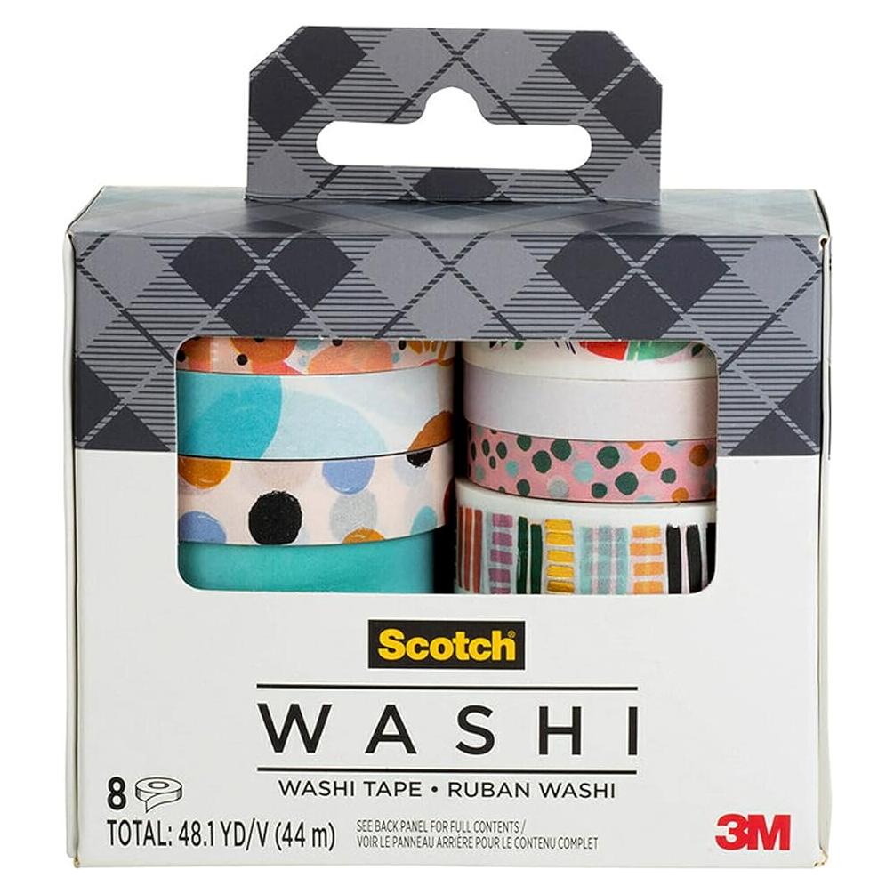 Cinta Washi Scotch Abstracto 8 Rollos 7-15mm para DIY