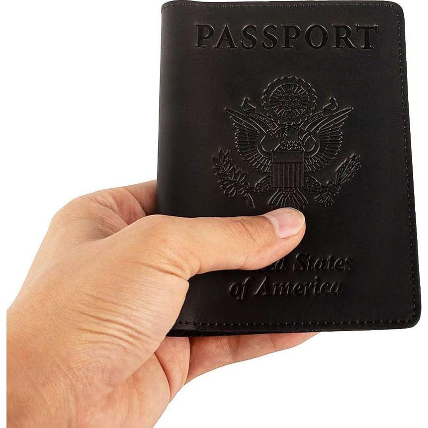 Funda de Pasaporte de Cuero Genuino AGBIADD RFID Negra