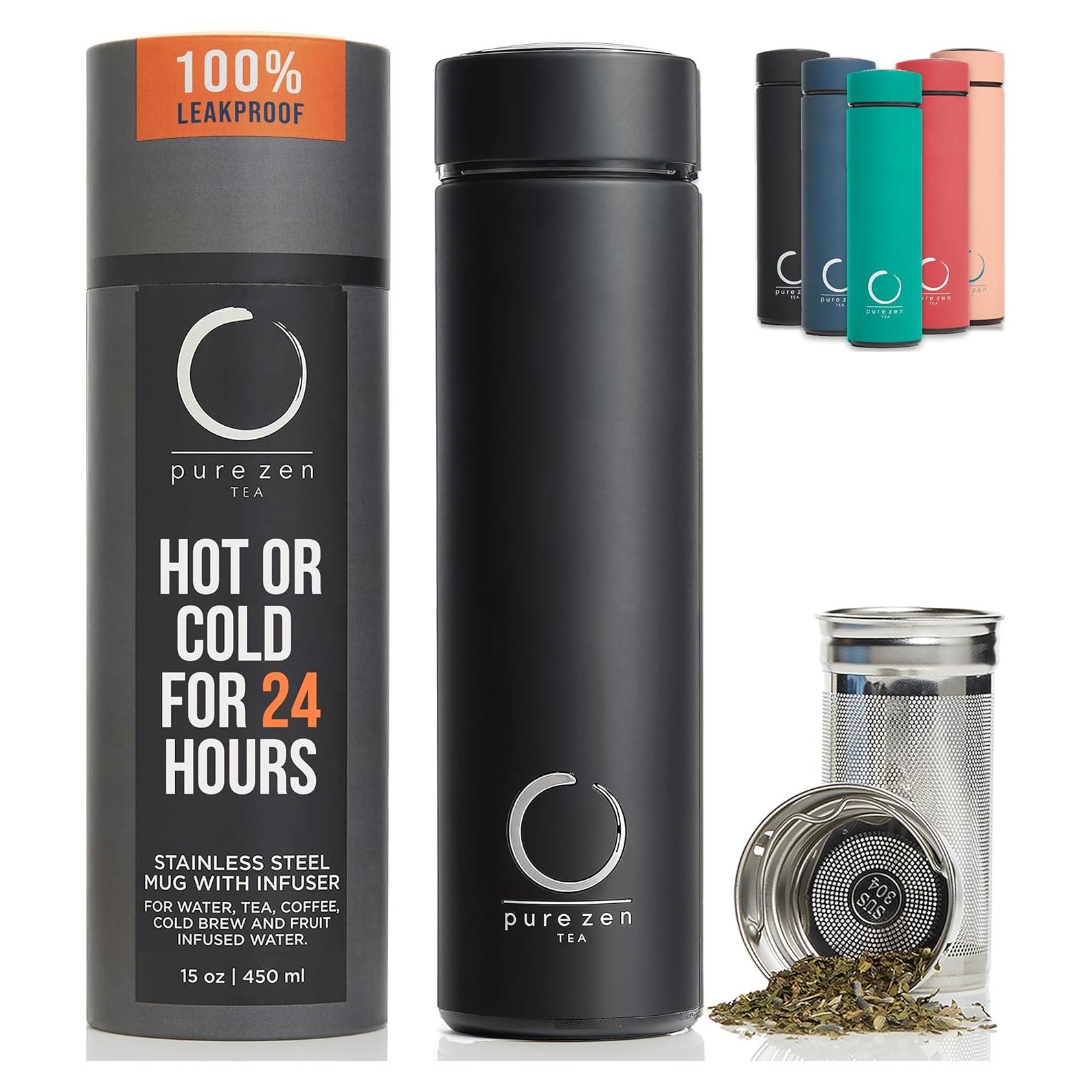 Termo Pure Zen Tea 15 oz Acero Inoxidable Negro con Infusor