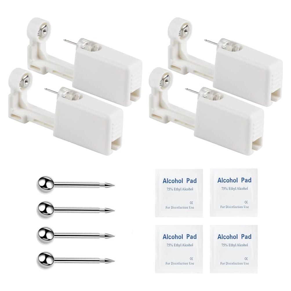 Kit de Perforación de Orejas Psaakon - 4 Pistolas Desechables con Aretes 3mm