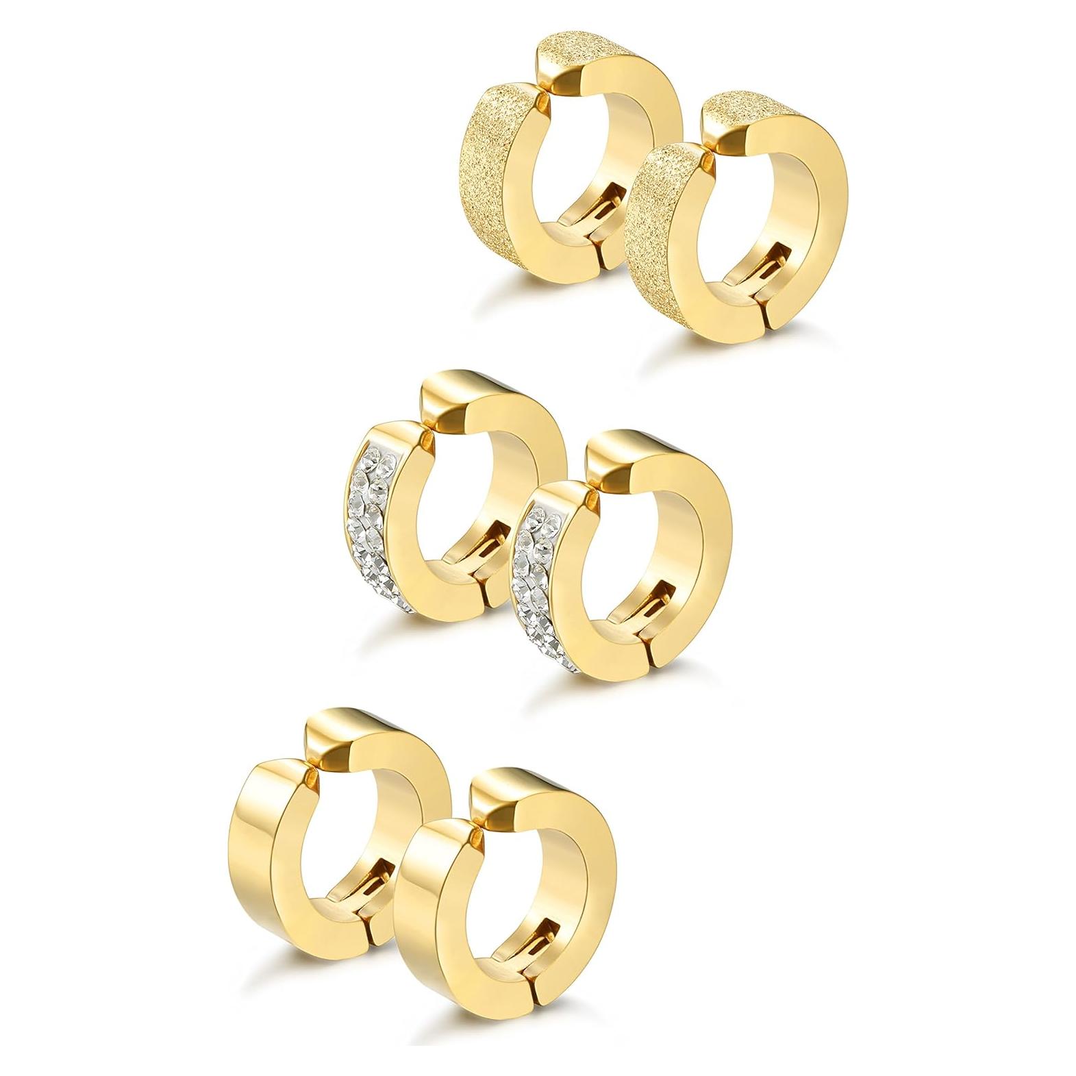 Pendientes de Acero Inoxidable Jstyle 3 Pares Clip Dorados