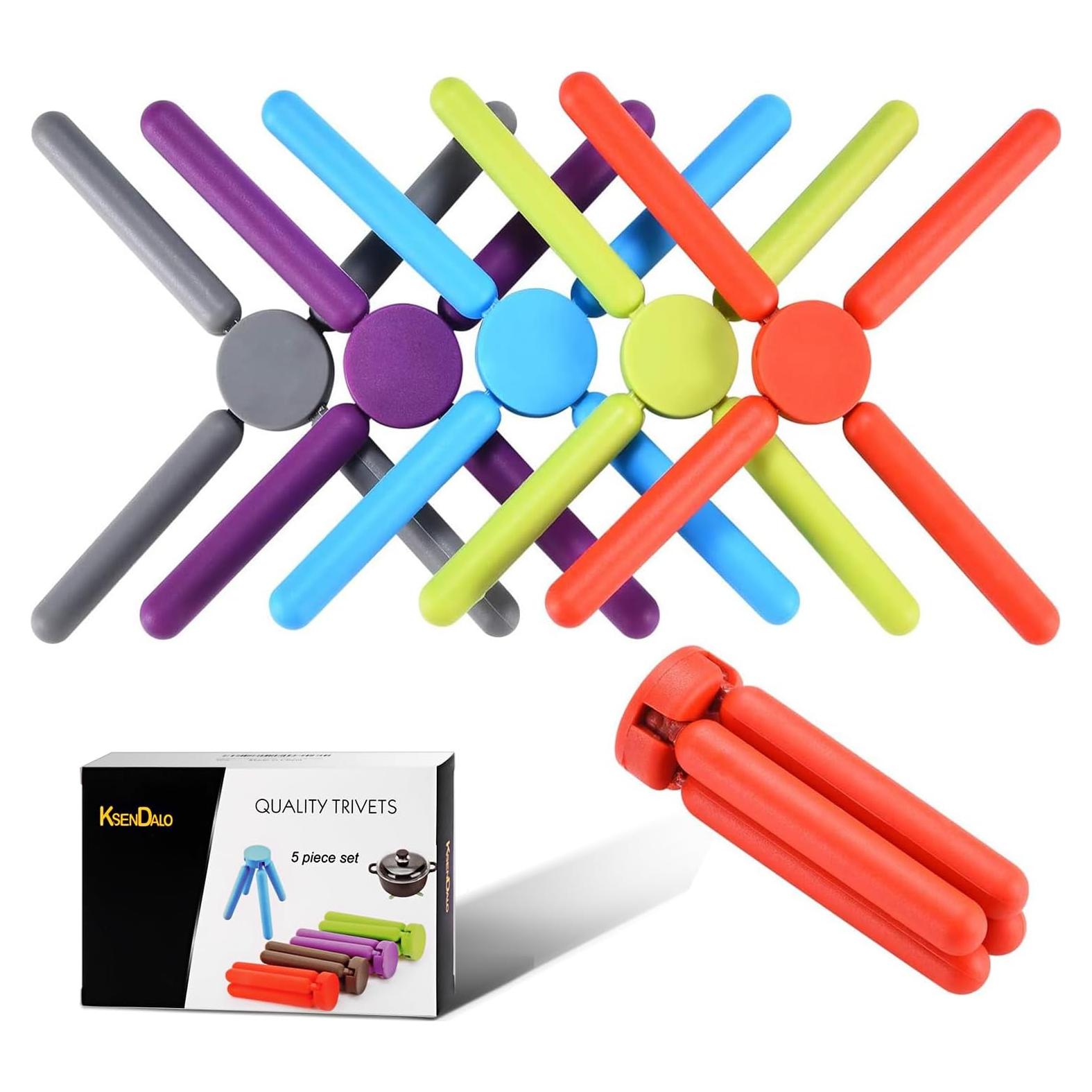 Trivetes de Silicona Plegables KSENDALO Multicolor 5 Pack