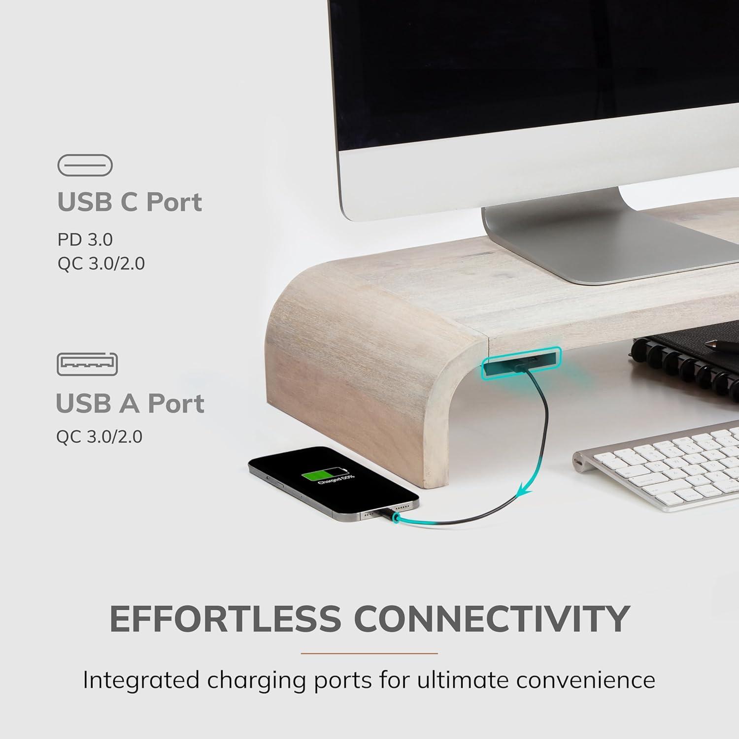 Soporte Elevador de Monitor Anji Mountain Madera Ergonómico Blanco