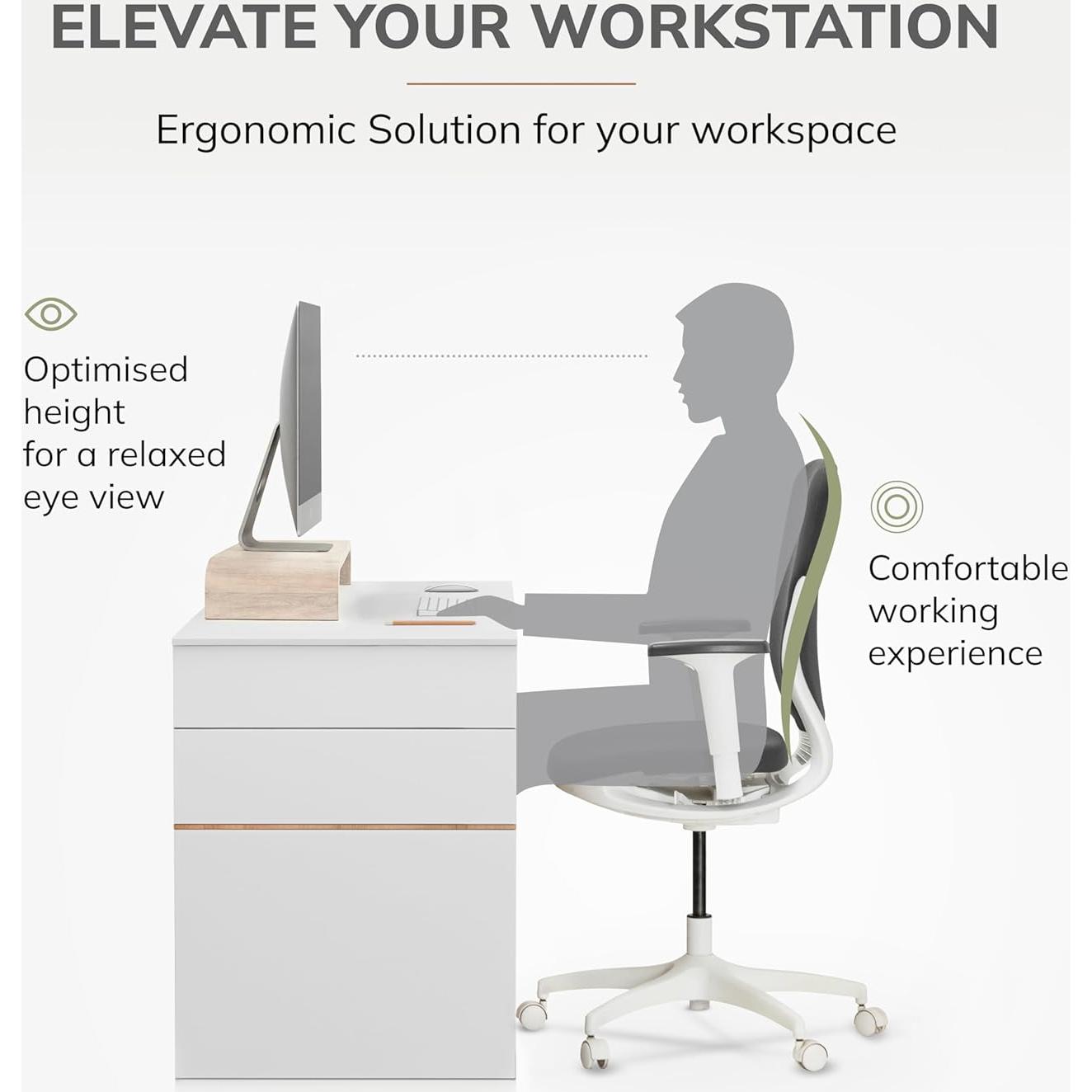 Soporte Elevador de Monitor Anji Mountain Madera Ergonómico Blanco