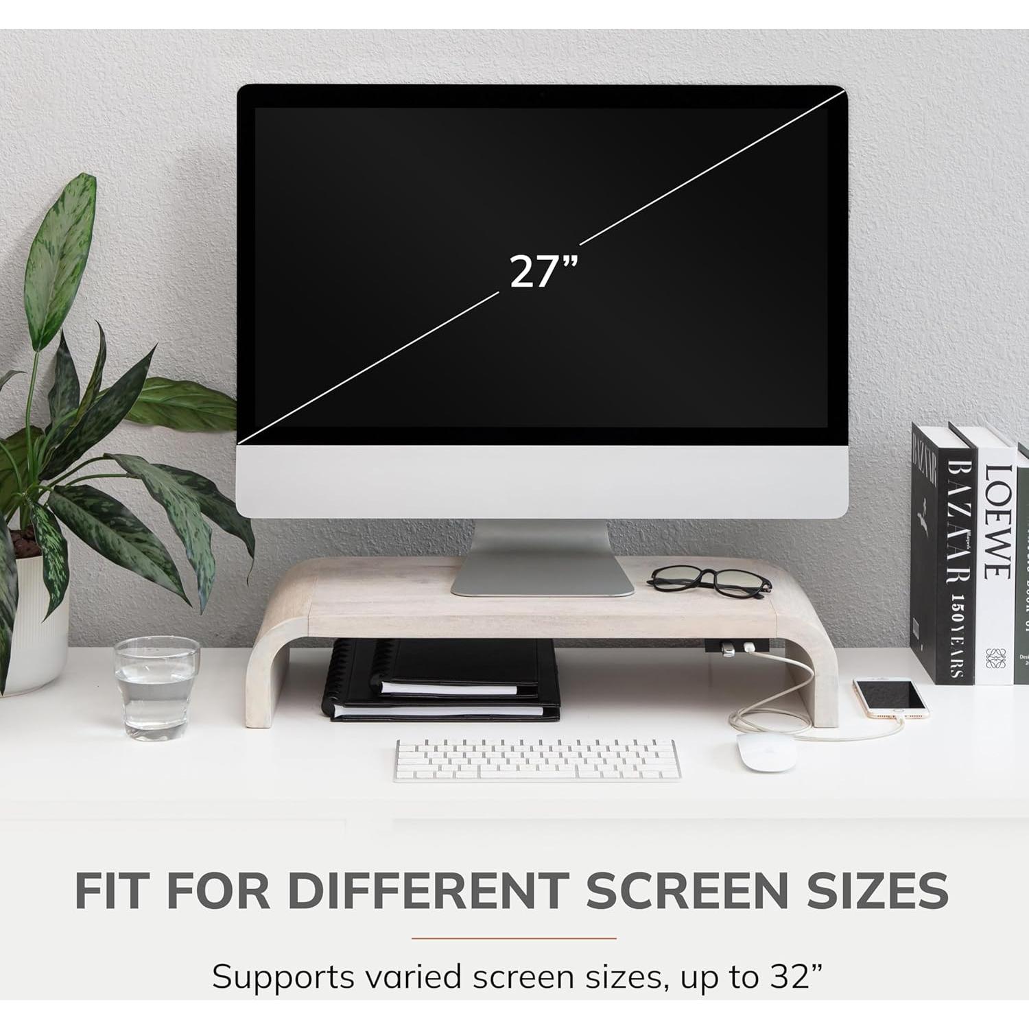 Soporte Elevador de Monitor Anji Mountain Madera Ergonómico Blanco