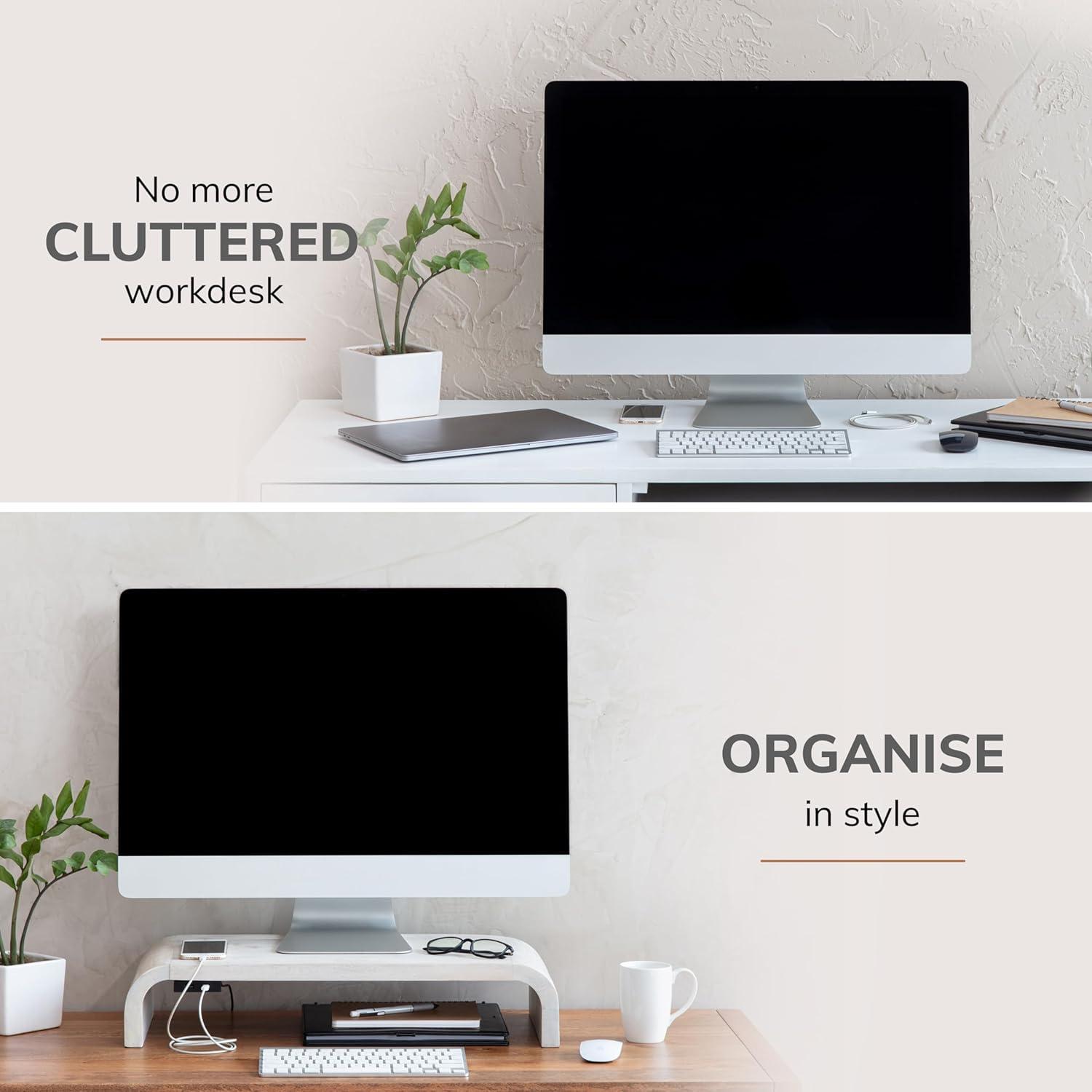 Soporte Elevador de Monitor Anji Mountain Madera Ergonómico Blanco