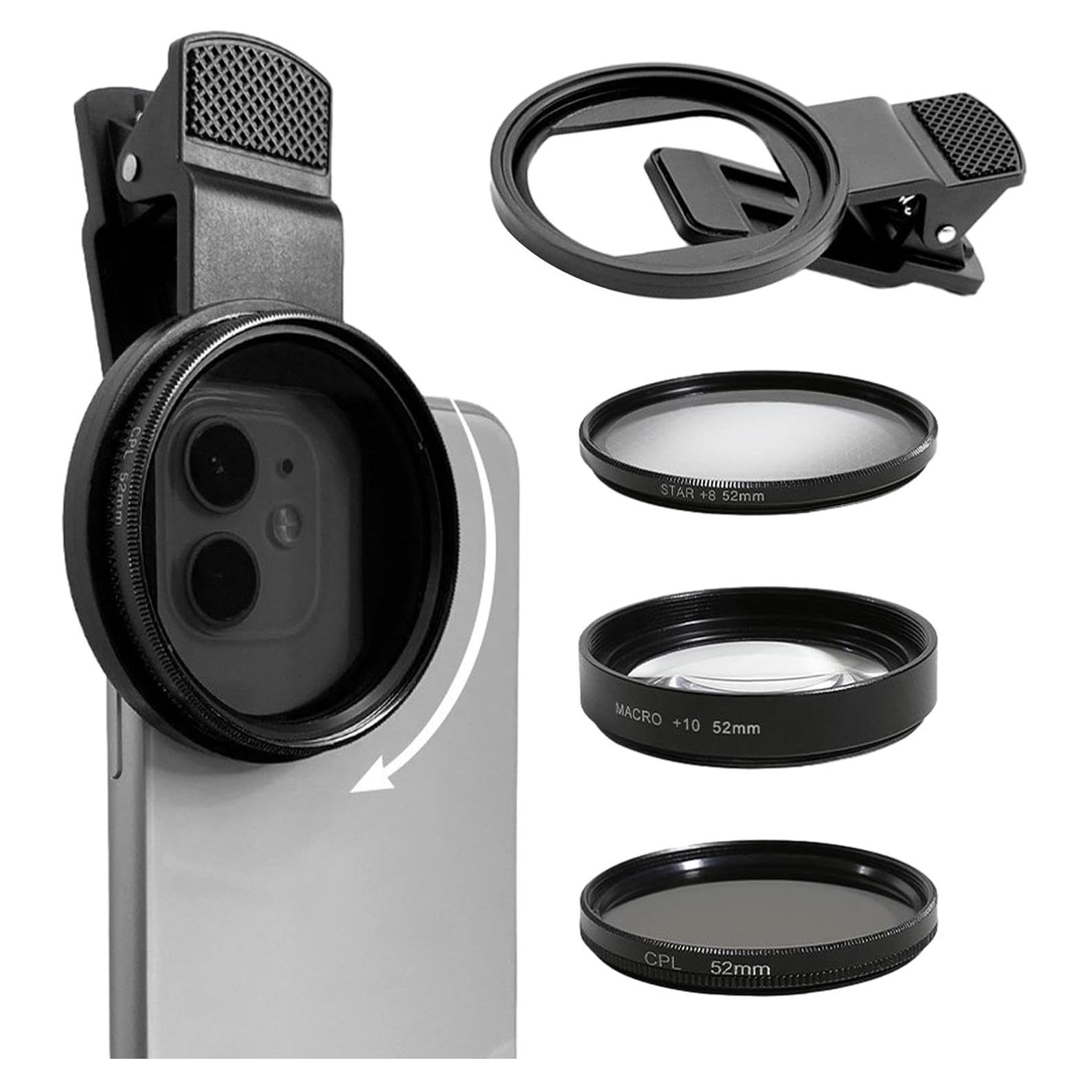 Lente de Cámara 3 en 1 EMVANV para Teléfono 52mm - Macro, CPL, Estrella