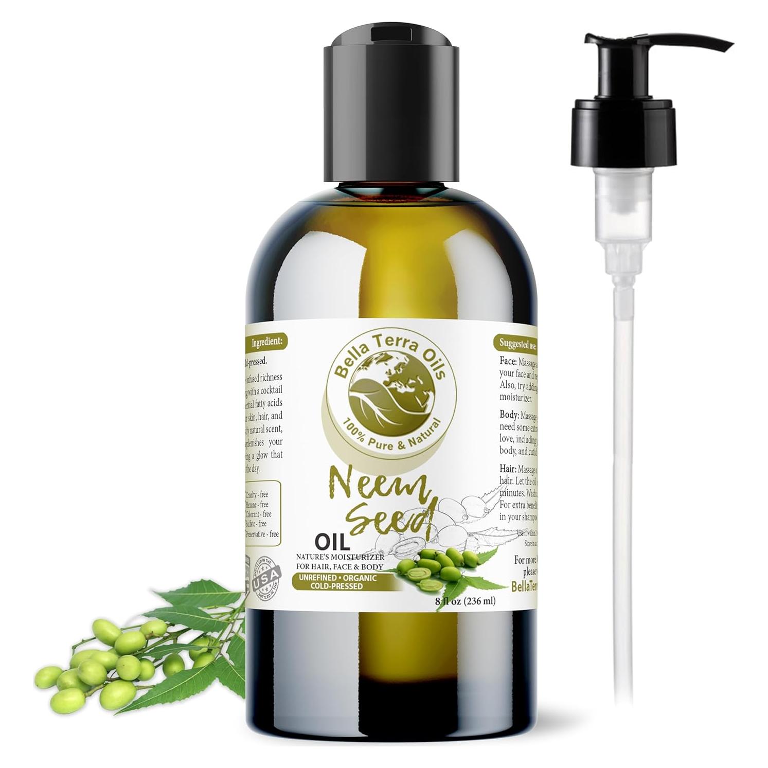 Aceite de Semilla de Neem Orgánico Bella Terra 236ml - Piel y Cabello