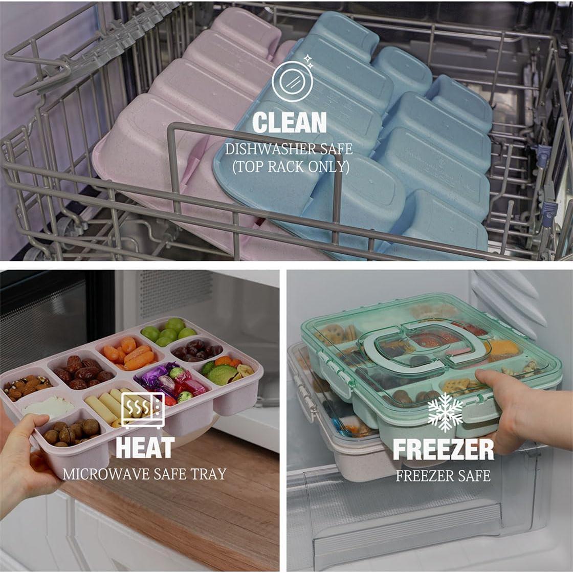 Contenedor Snackle Box Caperci Grande 10 Compartimentos Azul