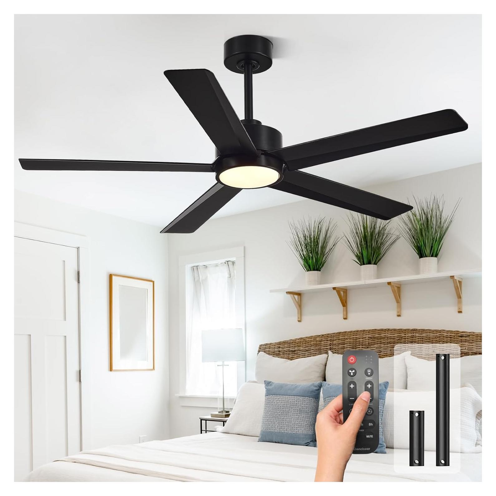 Ventilador de Techo Conciseer 52" Negro con Luz y Control Remoto