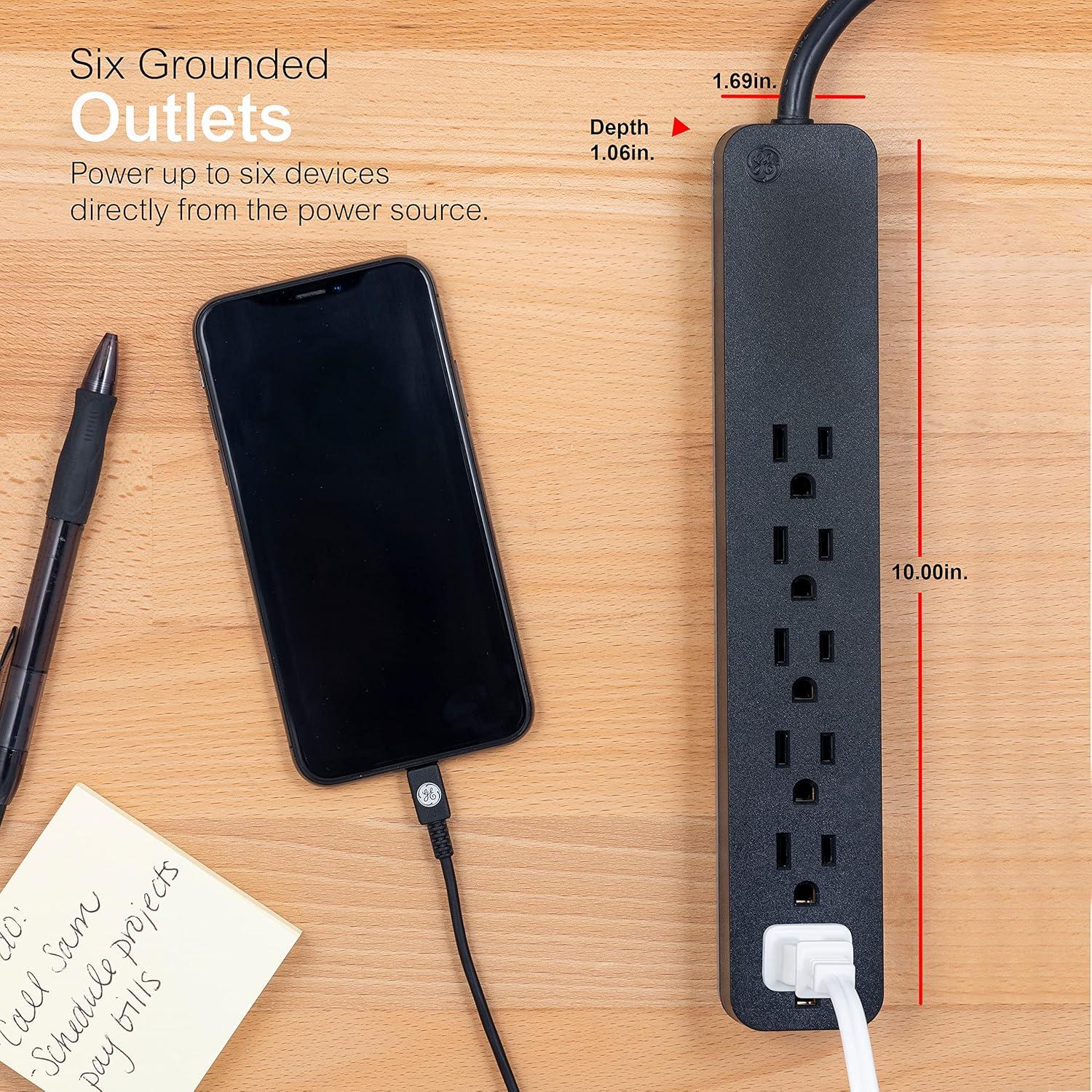 Protector contra Sobretensiones GE 6 Salidas 1080 Julios 1.83m