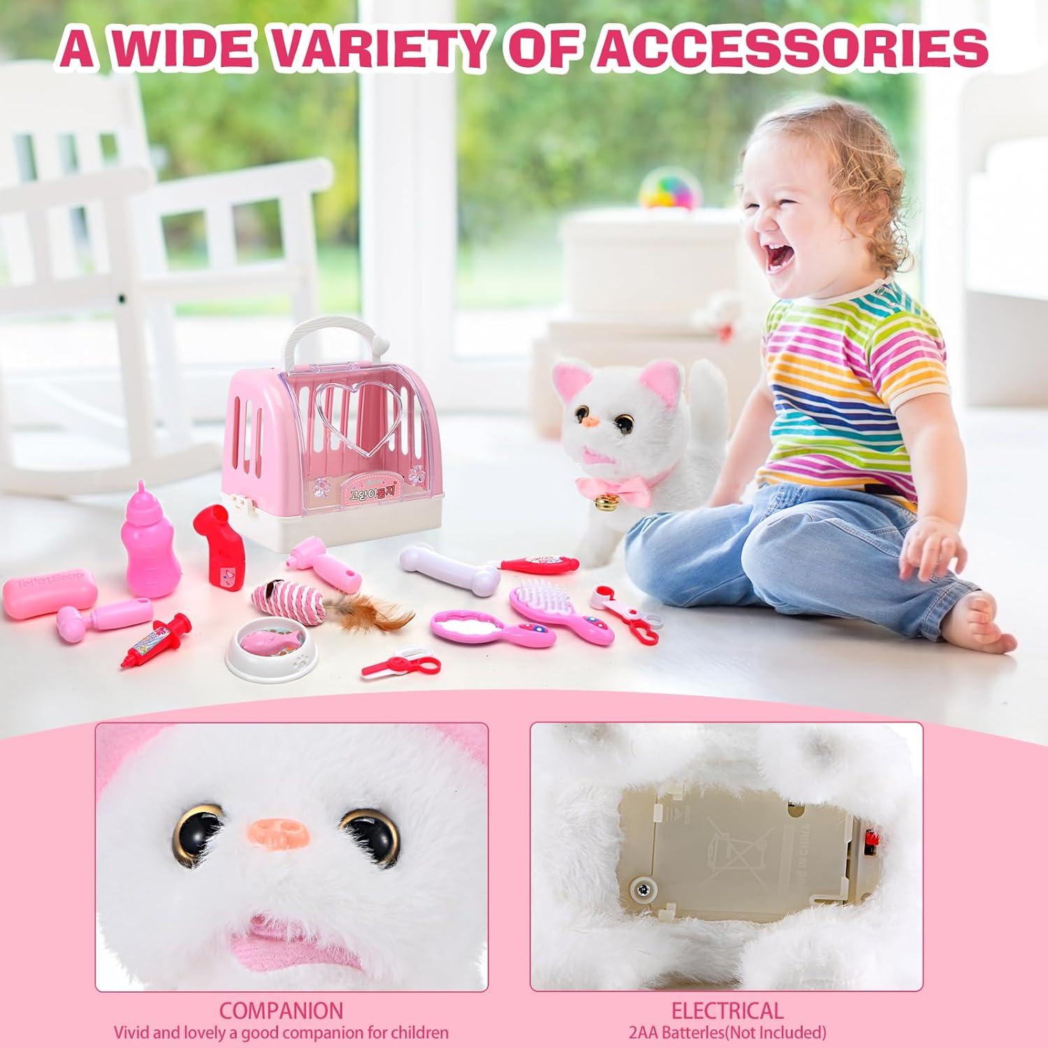 Juguete Electrónico Interactivo de Gato WorWoder Blanco 22cm