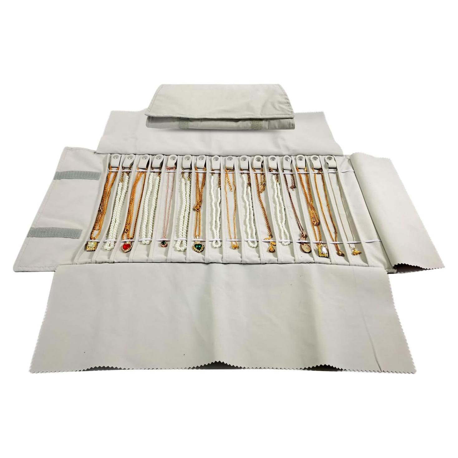 Bolsa de Almacenamiento de Joyería Portátil SCIKHEFT Beige 16 Cadenas