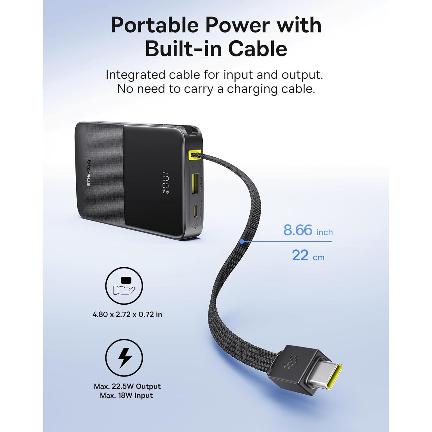 Cargador Portátil Baseus 10000mAh PD 22.5W con Cable USB-C