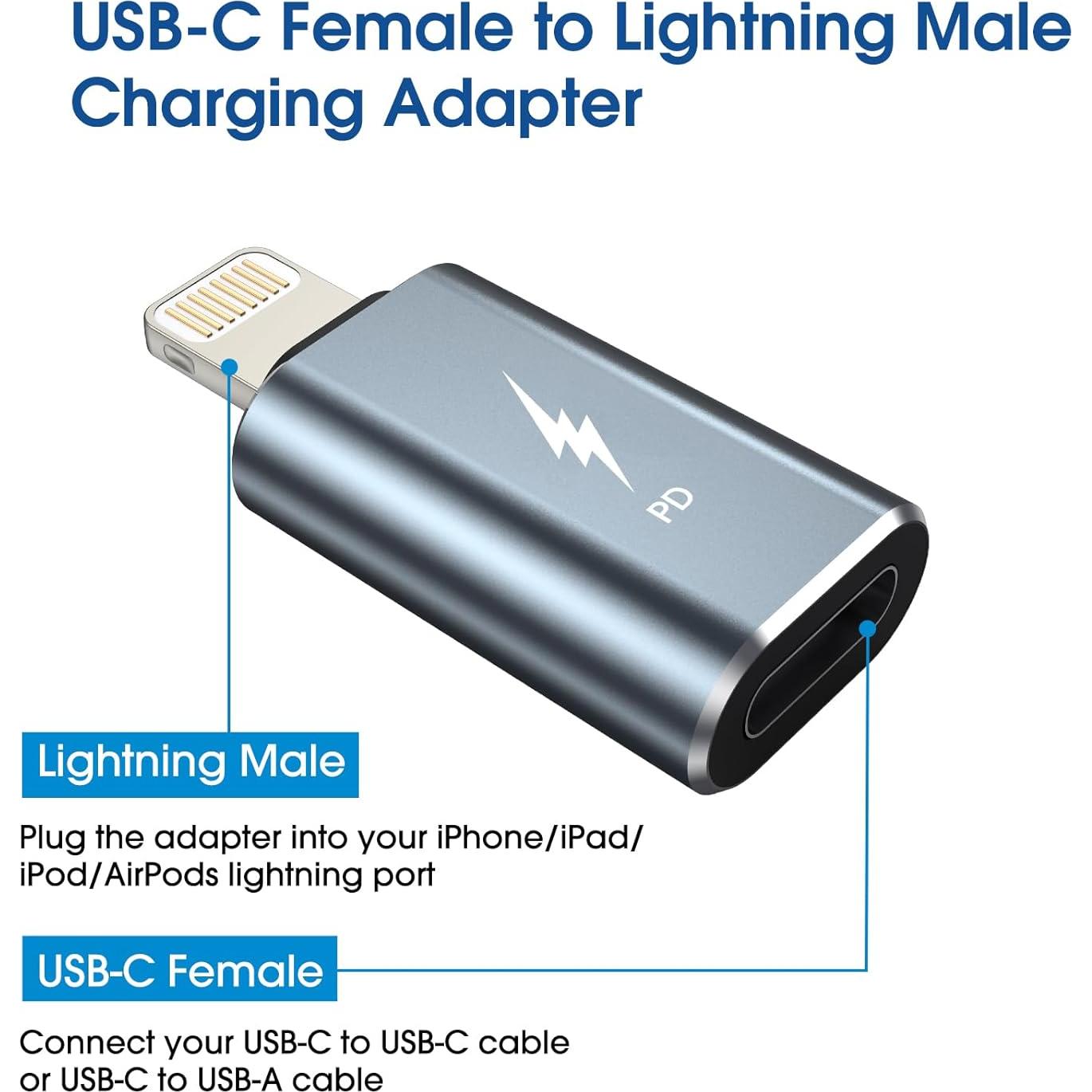 Adaptador TechMatte USB C a Lightning 2 Paquete Carga Rápida 27W