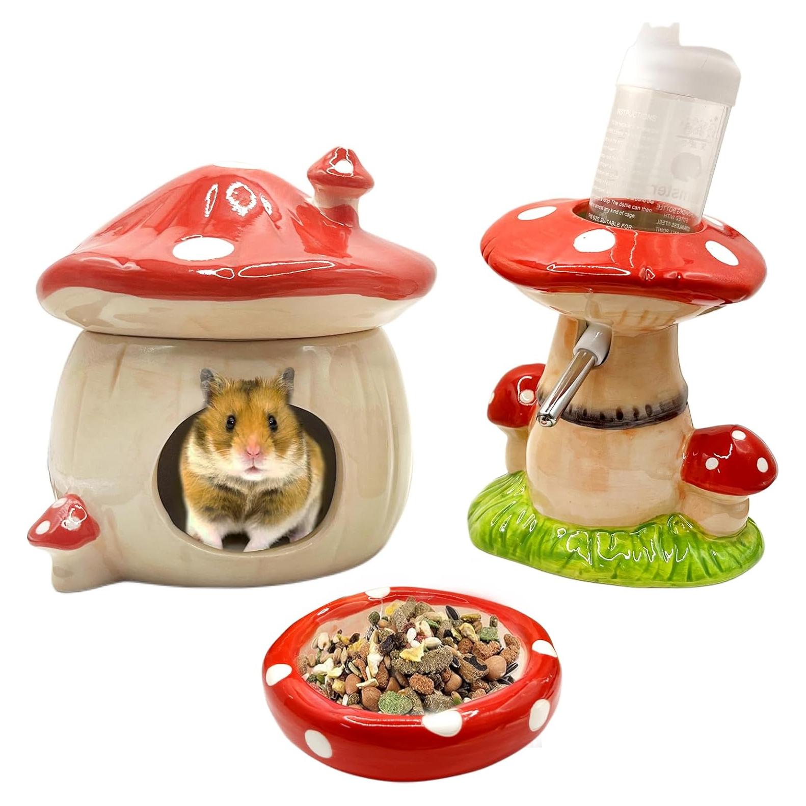 Accesorios para Hámster Beleatal: Escondite Cerámico, Botella y Tazón