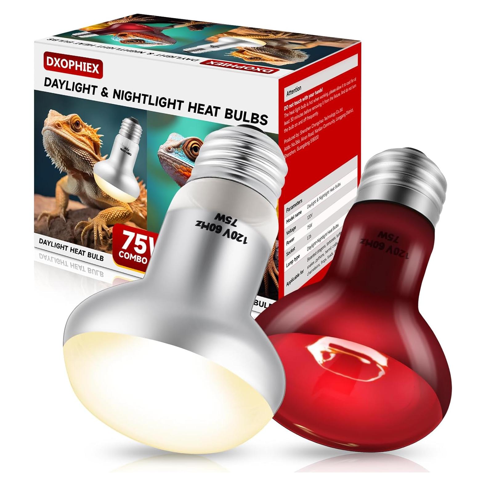 Paquete de 2 Bombillas de Calor para Reptiles DXOPHIEX 75W