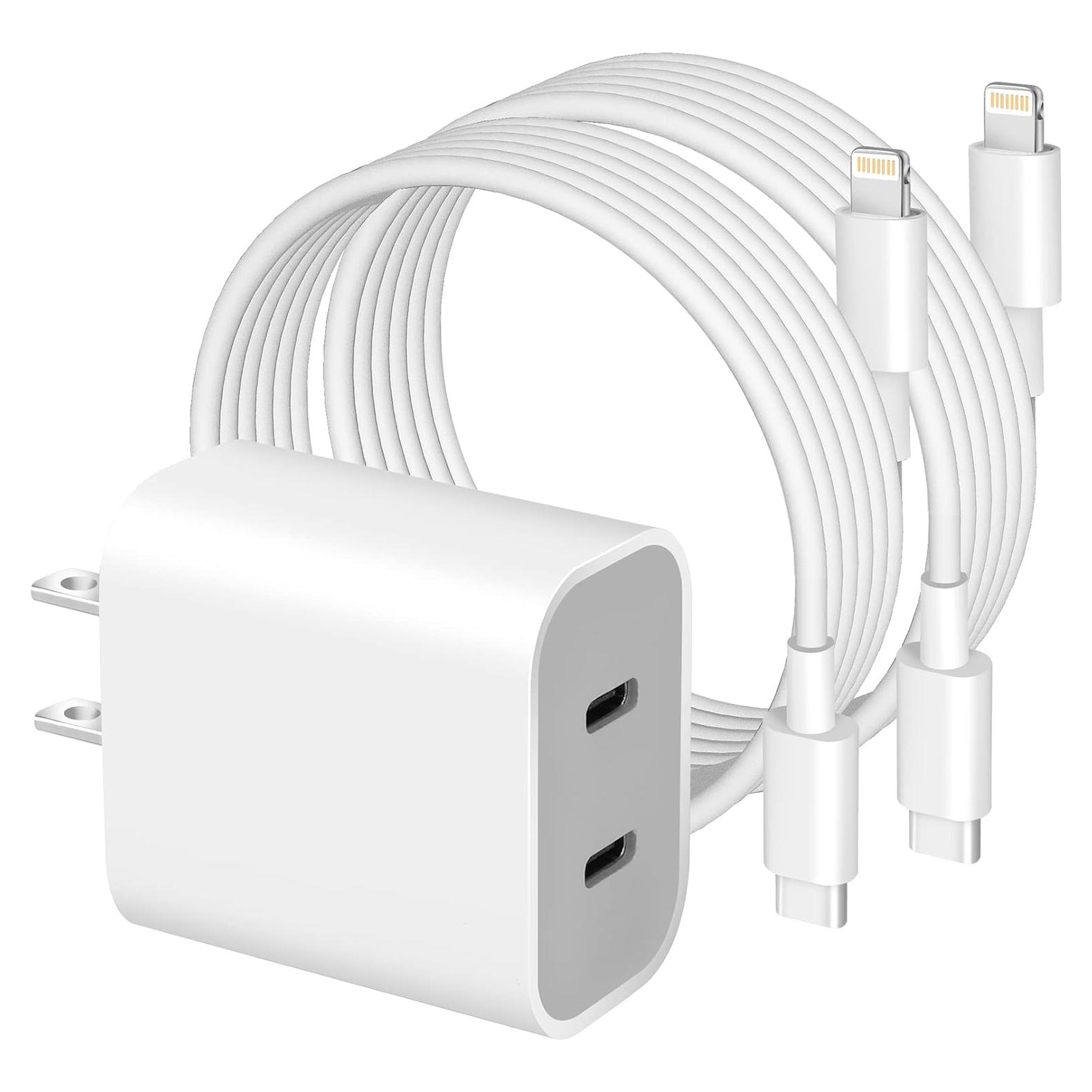 Cargador Rápido USB C Doble Puerto Apple con 2 Cables 6FT