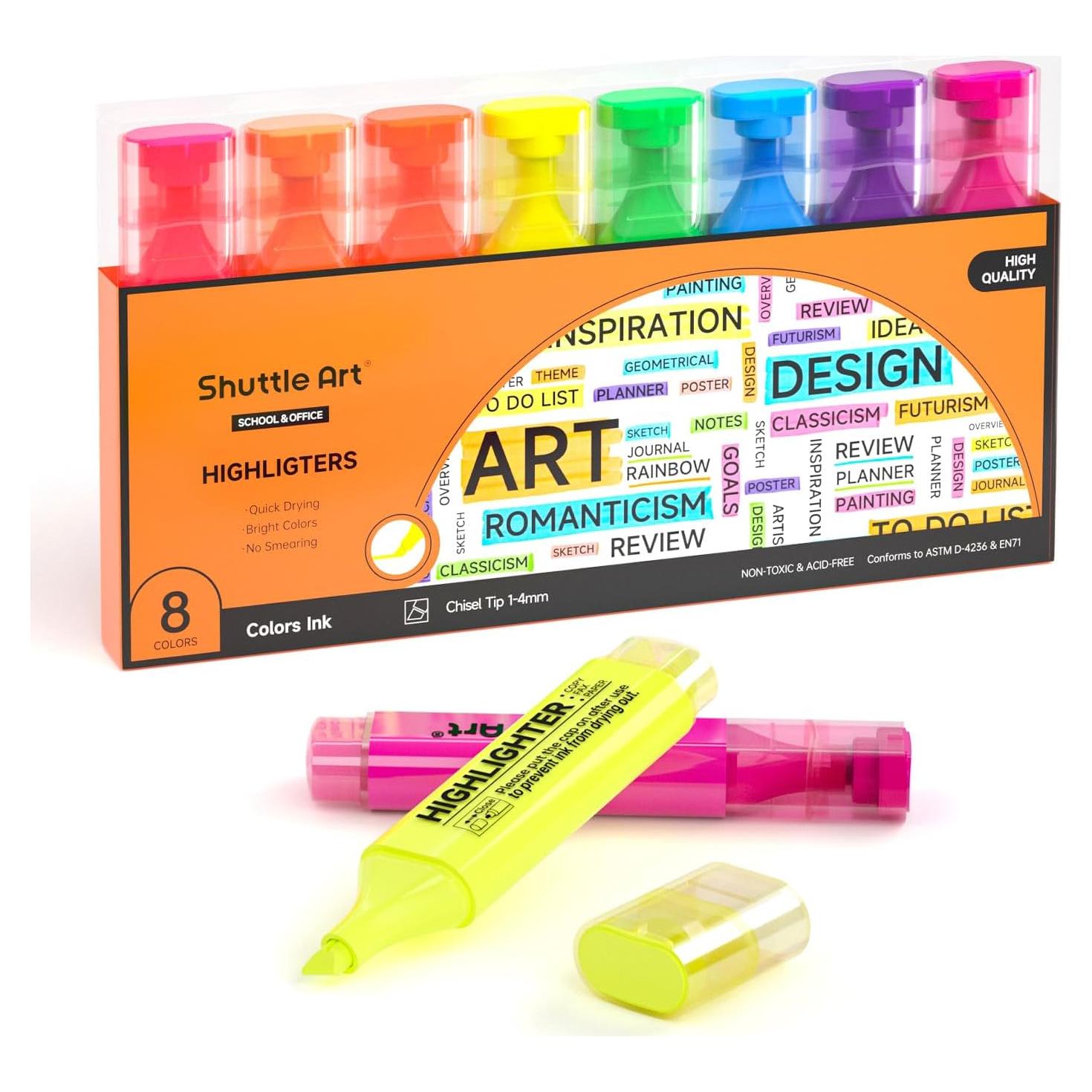Marcadores Fluorescentes Shuttle Art, 8 Colores, Punta Chisel