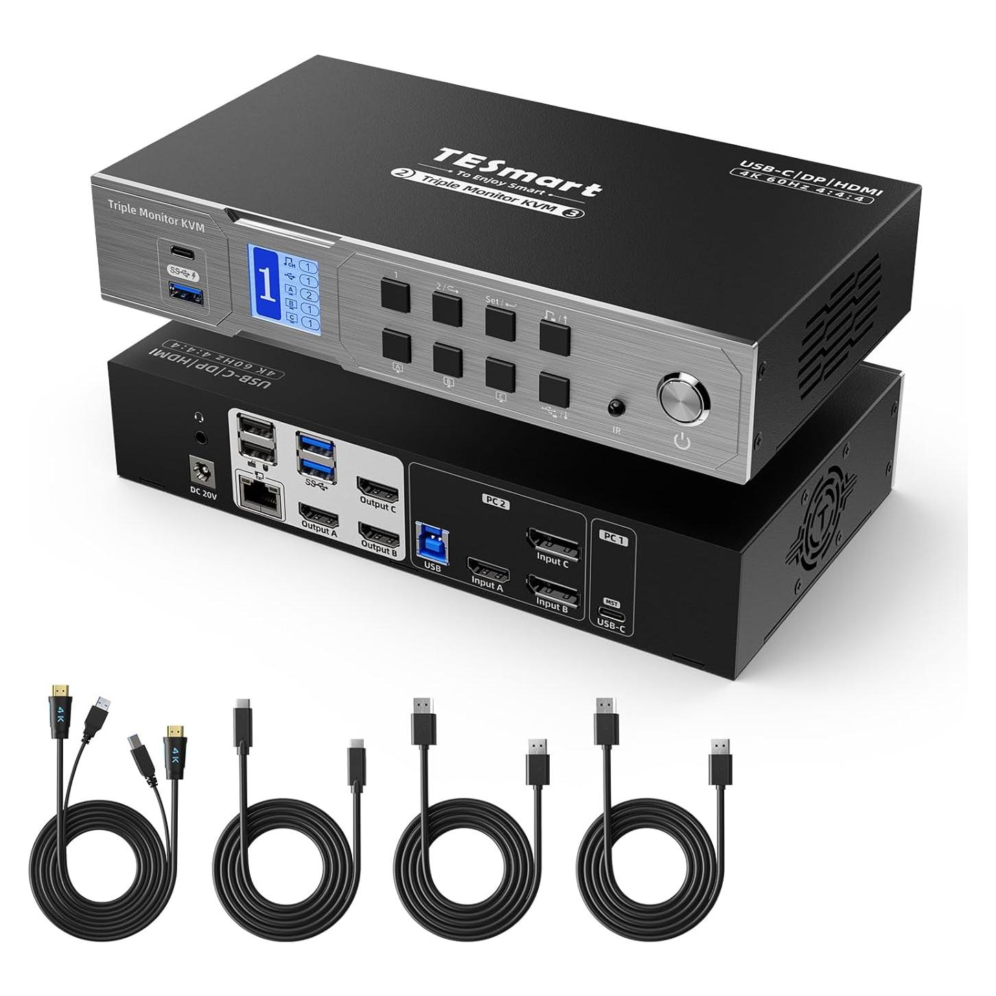 Interruptor KVM TESmart 3 Monitores 4K USB-C 60Hz
