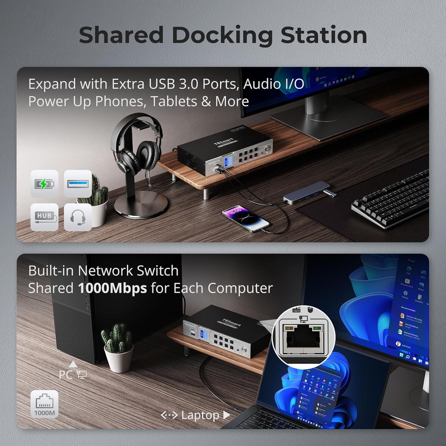 Interruptor KVM TESmart 3 Monitores 4K USB-C 60Hz