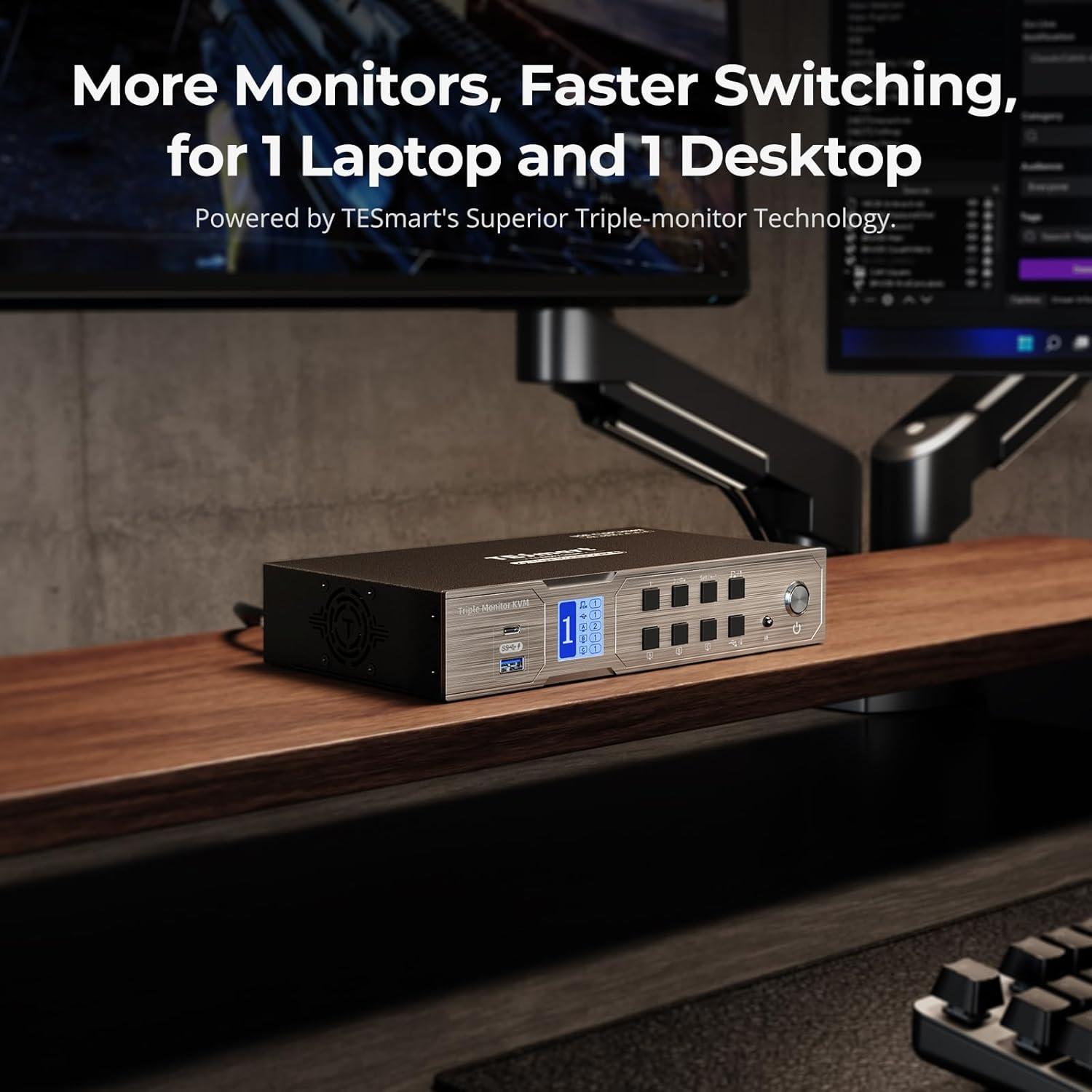Interruptor KVM TESmart 3 Monitores 4K USB-C 60Hz