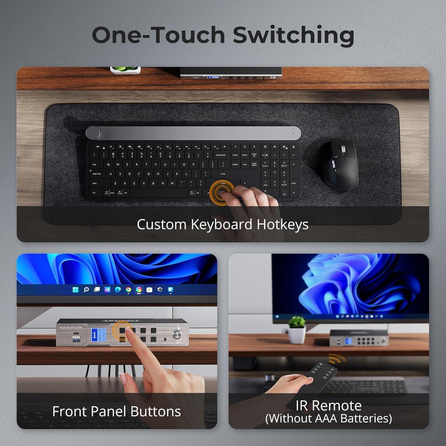 Interruptor KVM TESmart 3 Monitores 4K USB-C 60Hz